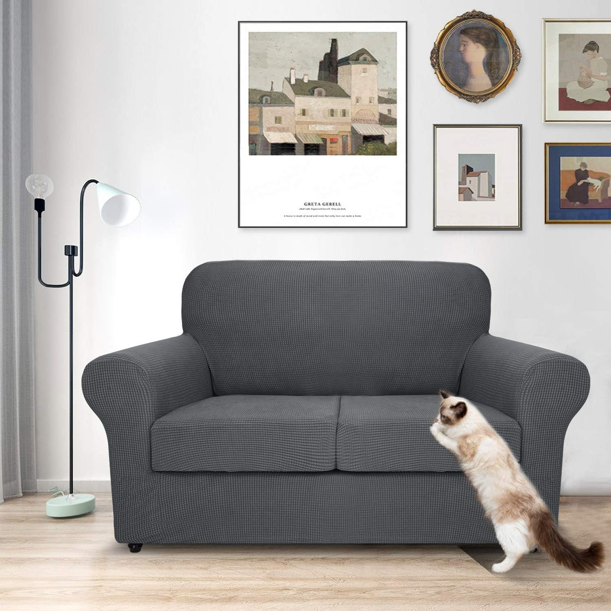 MAXIJIN 2 Piece Couch Covers for 2 Cushion Couch Super Stretch Loveseat Slipcover Dogs Pet Proof Fitted Furniture Protector Spandex Non Slip Sofa Love Seat Cover Washable (Loveseat, Gray)