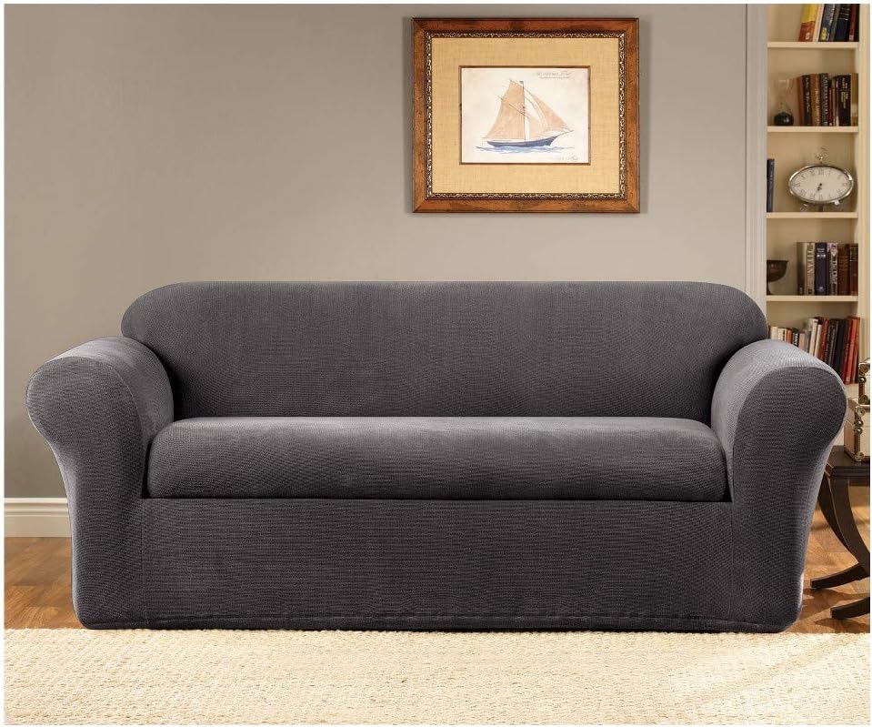Sure Fit Stretch Oxford 2 Piece Slipcover - Gray - Loveseat