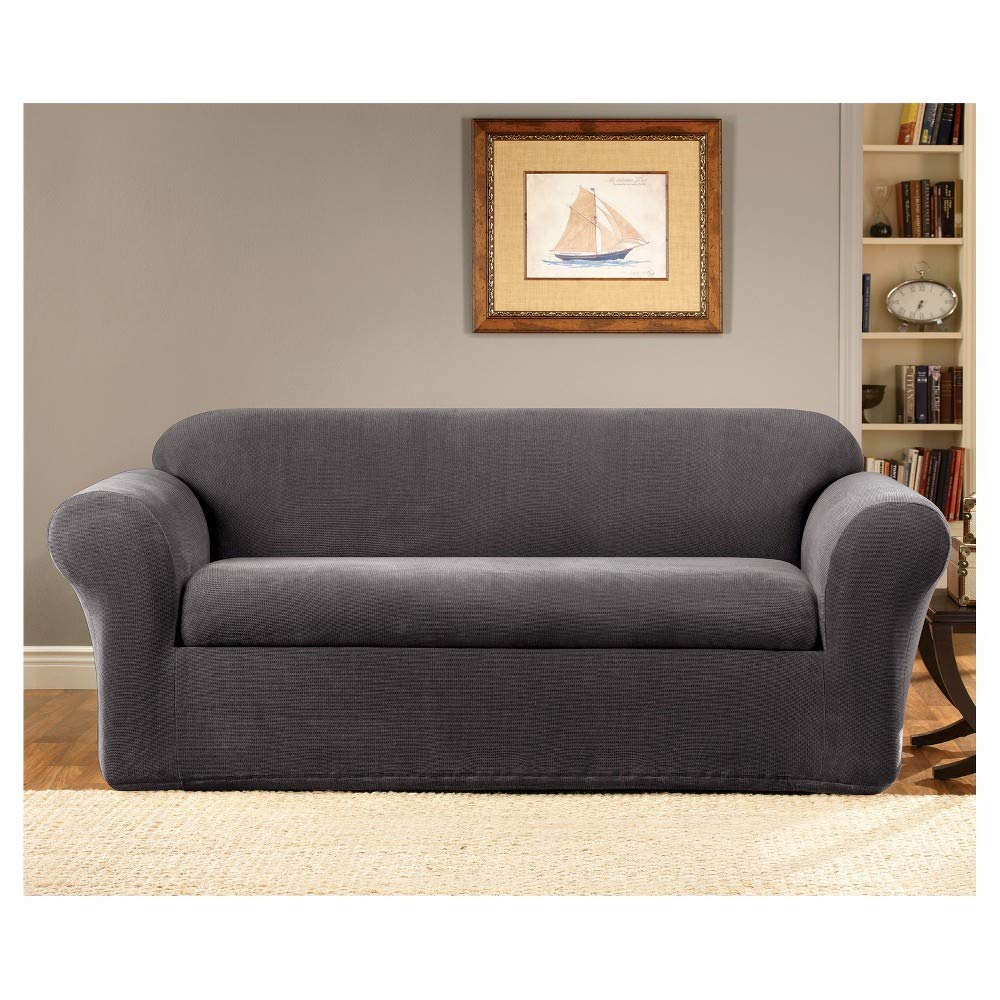 Sure Fit Stretch Oxford 2 Piece Slipcover - Gray - Loveseat