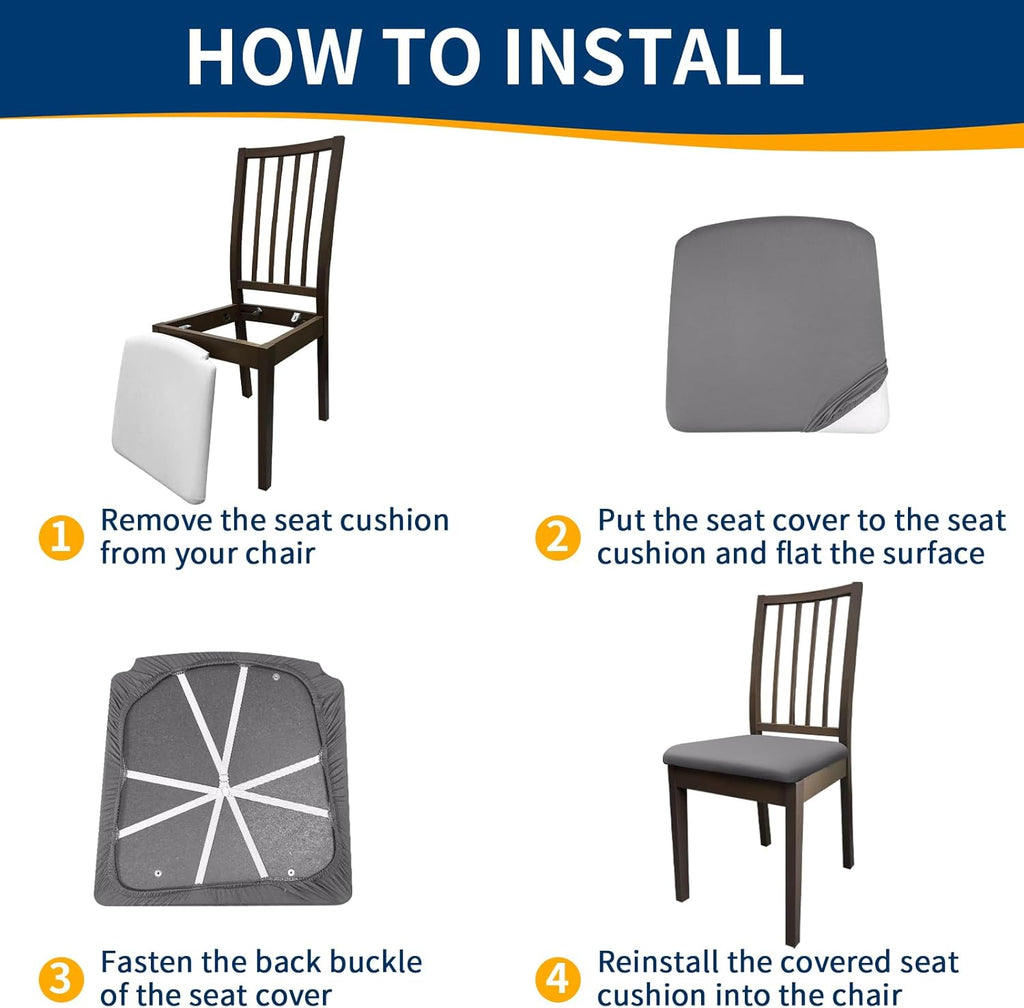 Waterproof Dining Chair Seat Covers Set of 6, Stretch Removable Dining Room Seat Covers for Dining Chairs, Kitchen, Hotel, Party
