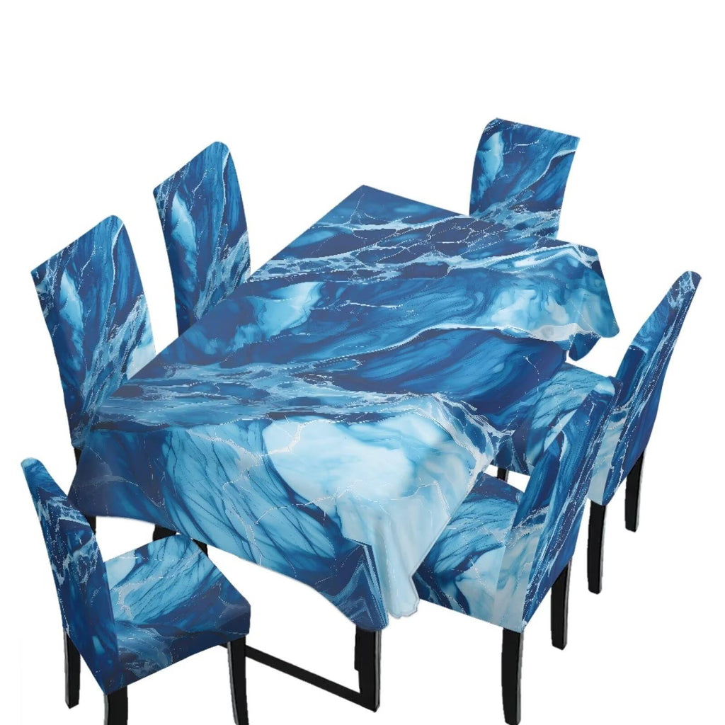 Palm Leaves Rectangular Table Cloth & Dining Chair Covers Set of 5, Stain Resistant Wipeable Chair Protectors for Farmhouse Rustic Home Kitchen Party Decor