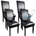 Leather Chair Covers for Dining Chairs Set of 4, Super Stretch Waterproof Kitchen Chair Covers Thickened Washable Dining Chair Slipcovers Black Chair Seat Covers for Dining/Kitchen/Banquet