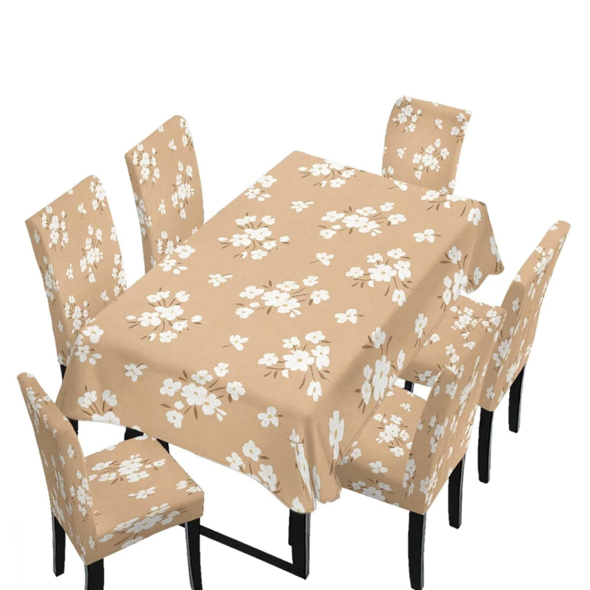 Light Grey 7 Pcs Tablecloth and Chair Covers Set Removable Chair Covers Set of 6 with Table Cover for Dining Room Washable Furniture Protector for Family Gathering Potluck
