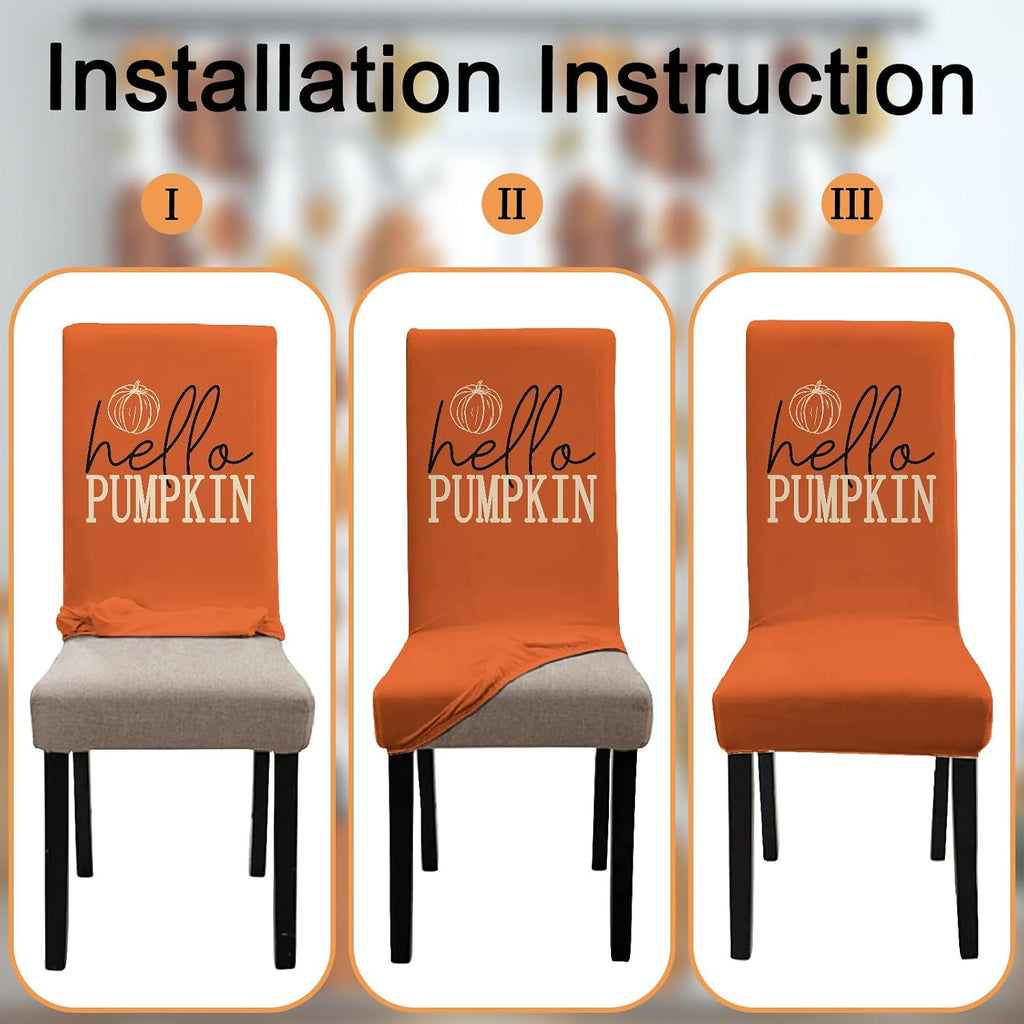 6 Pcs Fall Chair Covers for Dining Room, Thanksgiving Stretch Removable Dining Chair Cover Set of 6, Autumn Pumpkin Chair Slipcovers Seat Protector for Fall Restaurant Decor