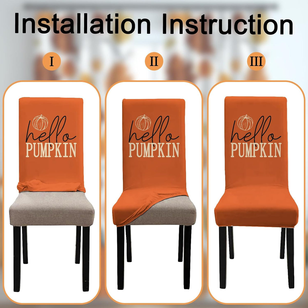 6 Pcs Fall Chair Covers for Dining Room, Thanksgiving Stretch Removable Dining Chair Cover Set of 6, Autumn Pumpkin Chair Slipcovers Seat Protector for Fall Restaurant Decor