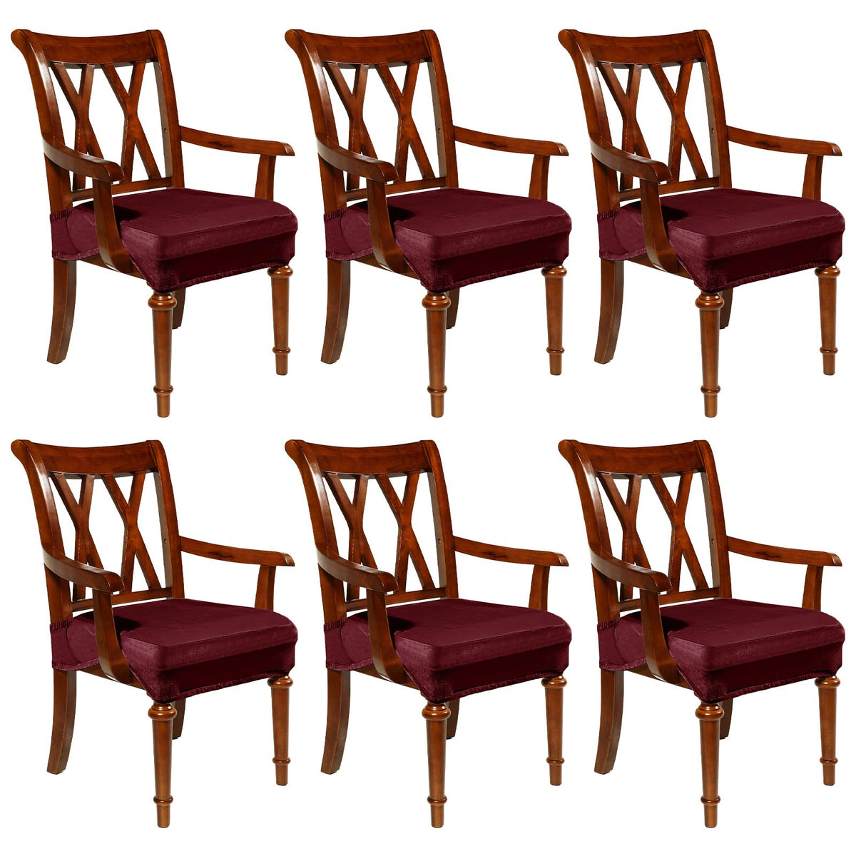 Havawish Extra Wide Dining Chair Seat Covers, Beige White, Velvet, 6 Pcs