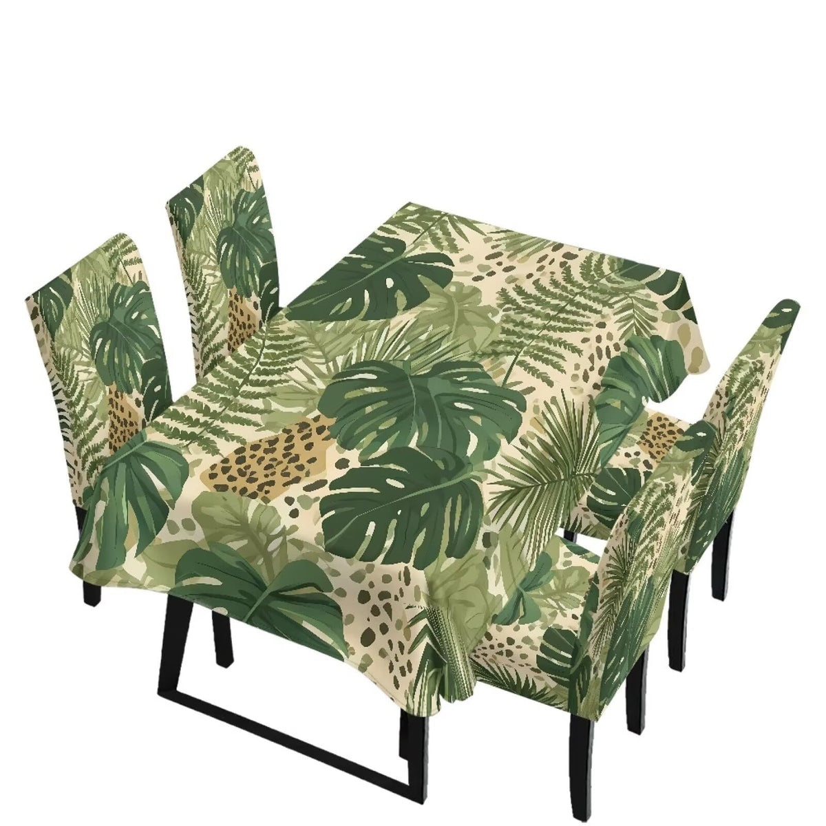 Blue Floral Rectangular Table Cloth & Dining Chair Covers Set of 5, Stain Resistant Wipeable Chair Protectors for Farmhouse Rustic Home Kitchen Party Decor
