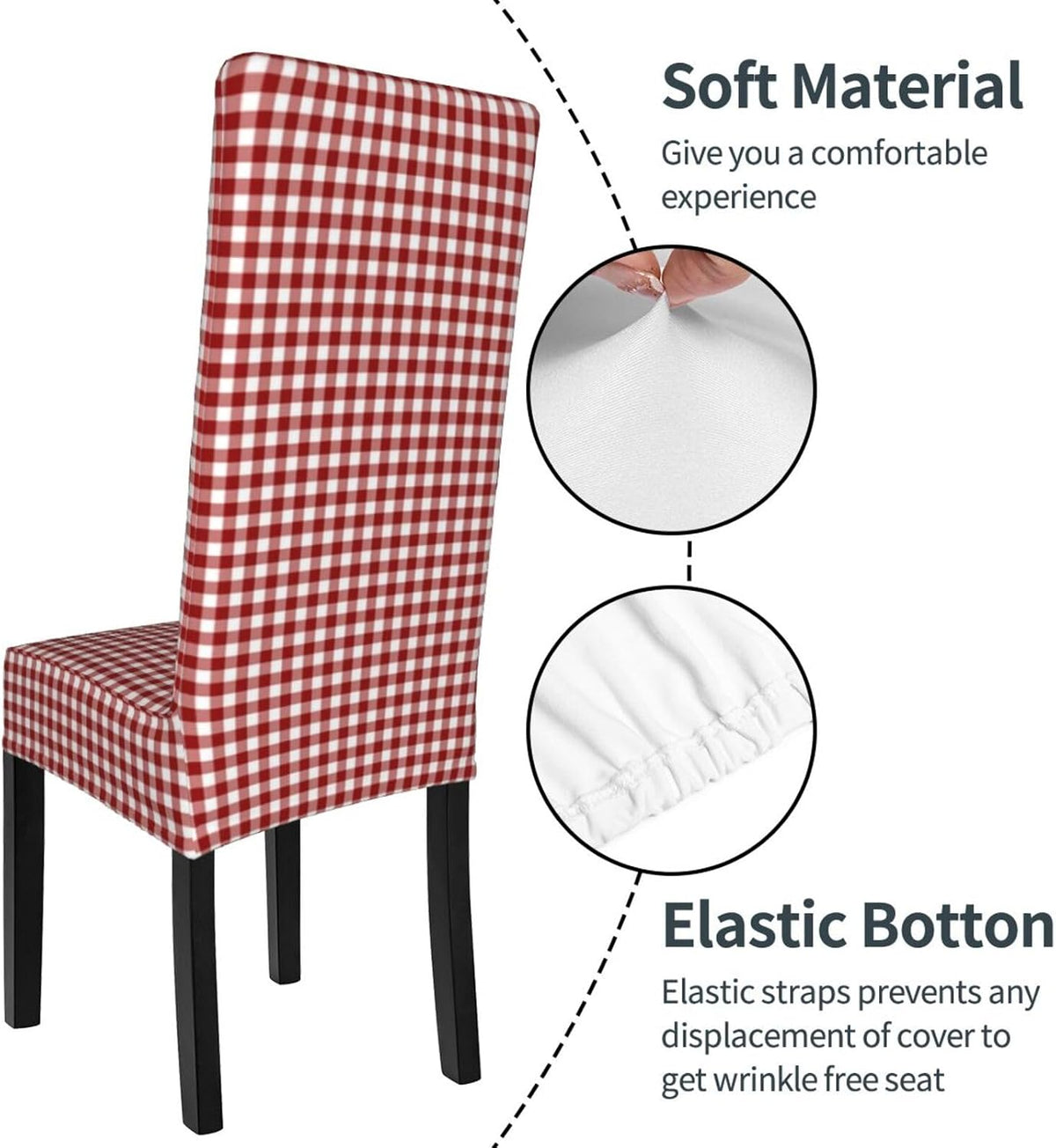 Plaid Picnic Table Cloth Red Removable Chair Covers for Dining Chairs, Washable Protective Seat Slipcovers,Pet Protective Cover