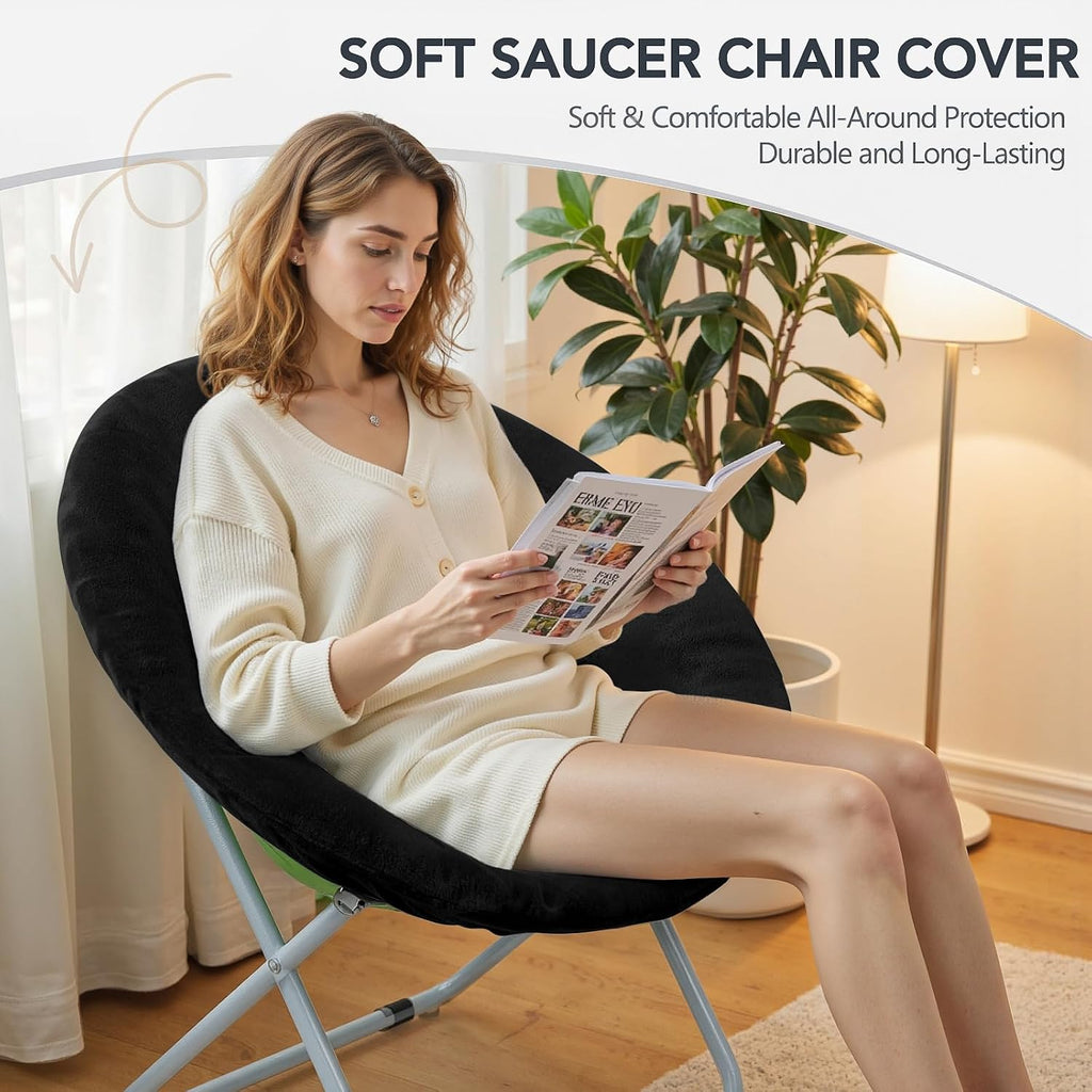 Velvet Stretch Saucer Chair Cover, Round Moon Chair Cover for Adults & Kids