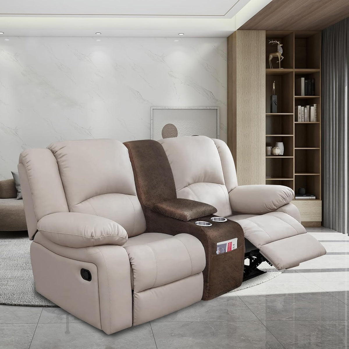 molasofa Leather Like Additional Recliner Console Cover for Reclining Loveseat Covers Stretch Jacquard Middle Consolefor Recliner Couch(Dark Brown)