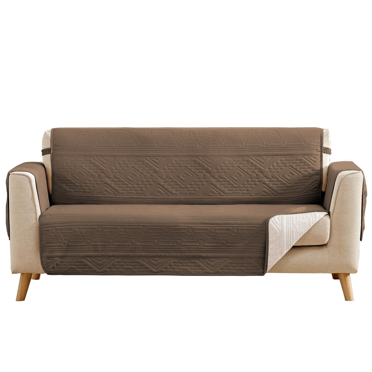 Boho Olive Green Loveseat Covers for 2 Cushion Couch, Water-Repellent Aztec Covers for Love Seat, Washable Quilted Couch Covers, Pet Friendly Loveseat Slipcovers (Loveseat 48", Olive Green)