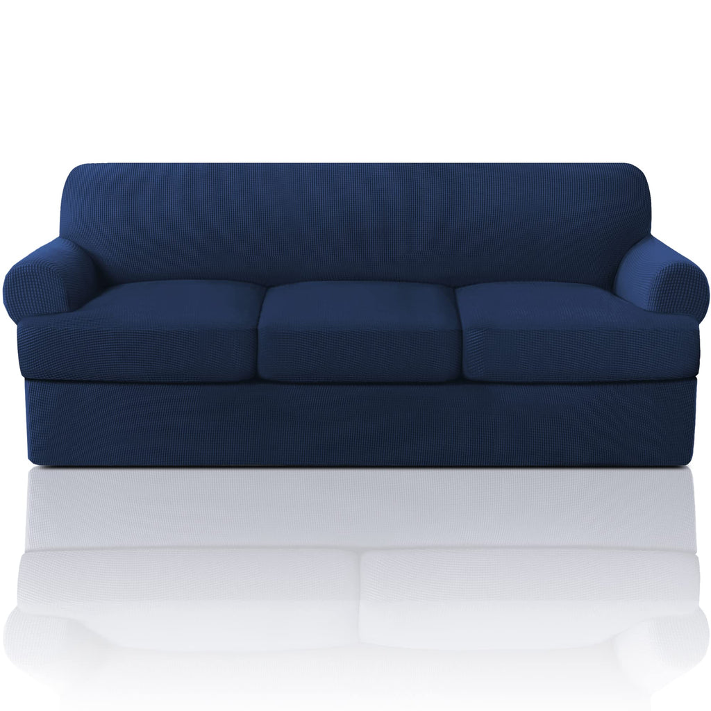 PrinceDeco T Cushion Loveseat Slipcover - 3 Pieces Sofa Cover for 2 Cushion Couch with 2 Individual T Shape Seat Covers Width Up to 76 Inch - Stretch, Machine Washable, Porcelain
