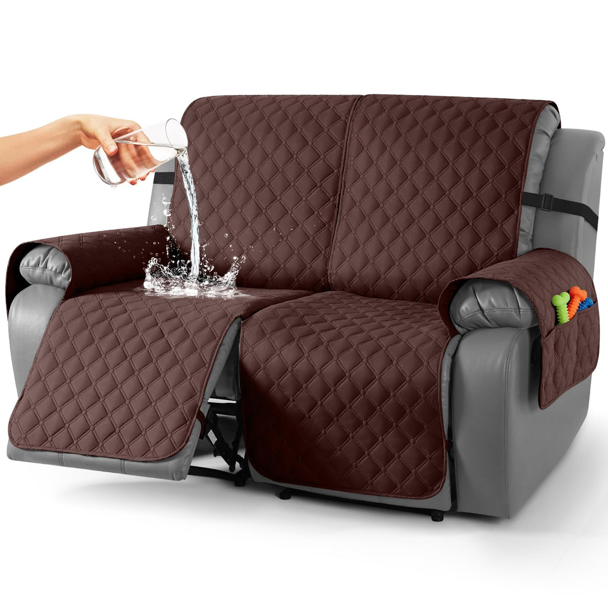 TAOCOCO 100% Waterproof Loveseat Recliner Covers Reversible, Charcoal Gray