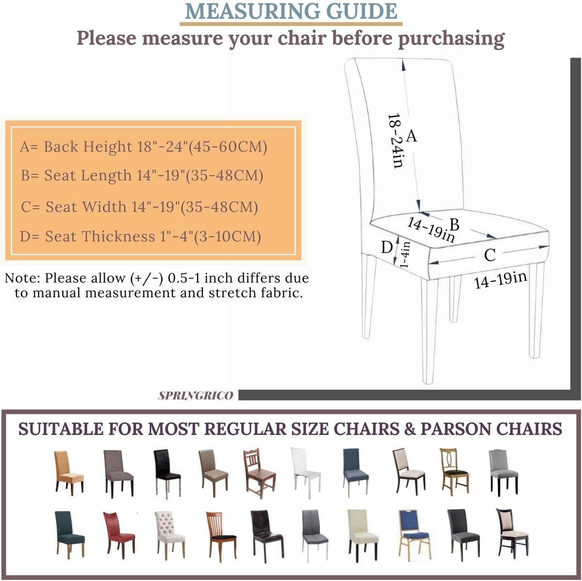 SPRINGRICO Chair Covers for Dining Room Set of 4, Stretch Dining Chair Cover, Washable Spandex Kitchen Parsons Chair Slipcovers, Removable Seat Protector for Home or Party (4 Pack, Lotus Gray)