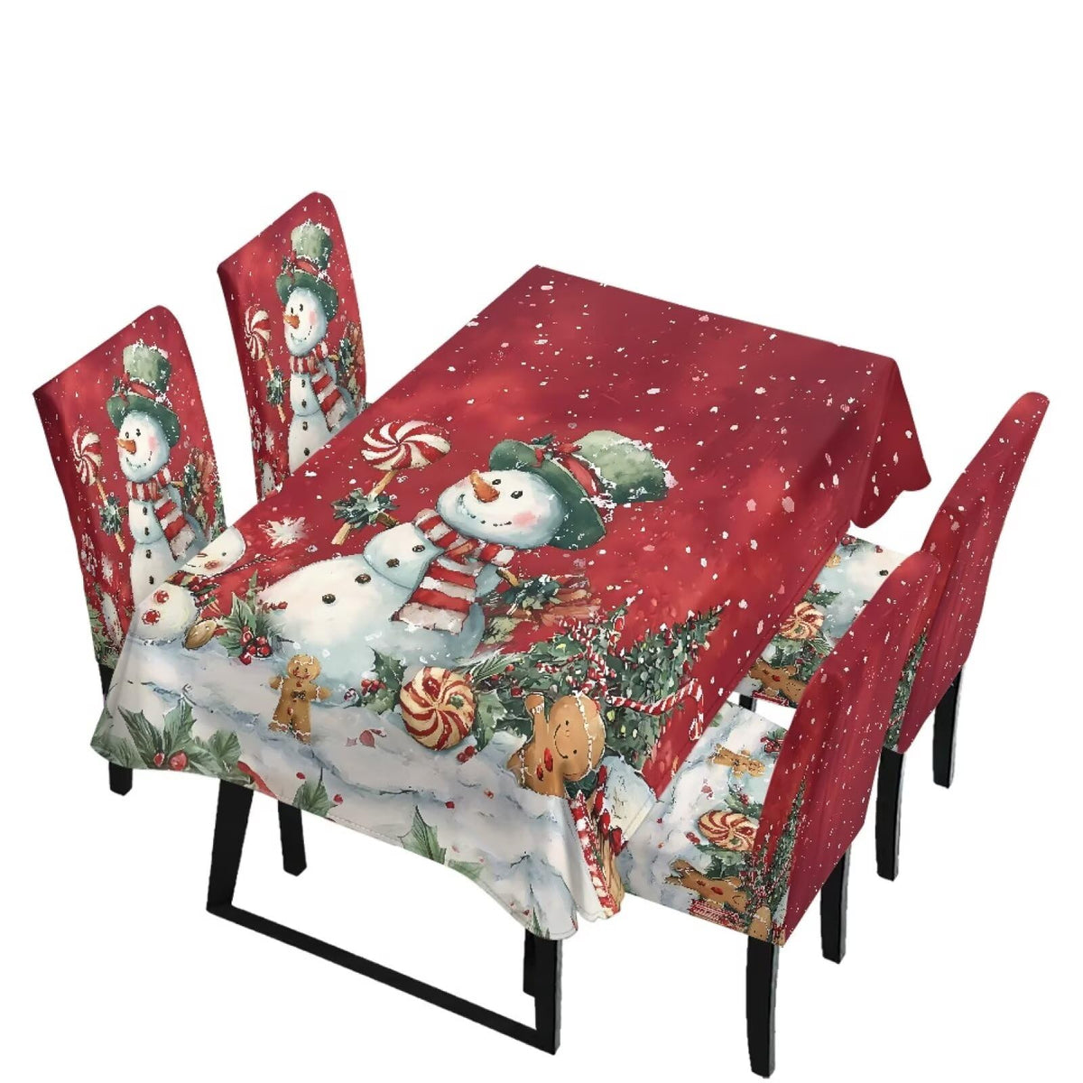 Fitted Tablecloth with Chair Covers Set,Christmas Candle Washable Dining Room Chair Covers Set of 4/6 with Farmhouse Table Cover for Home Hotel Restaurant, 5pcs/7pcs