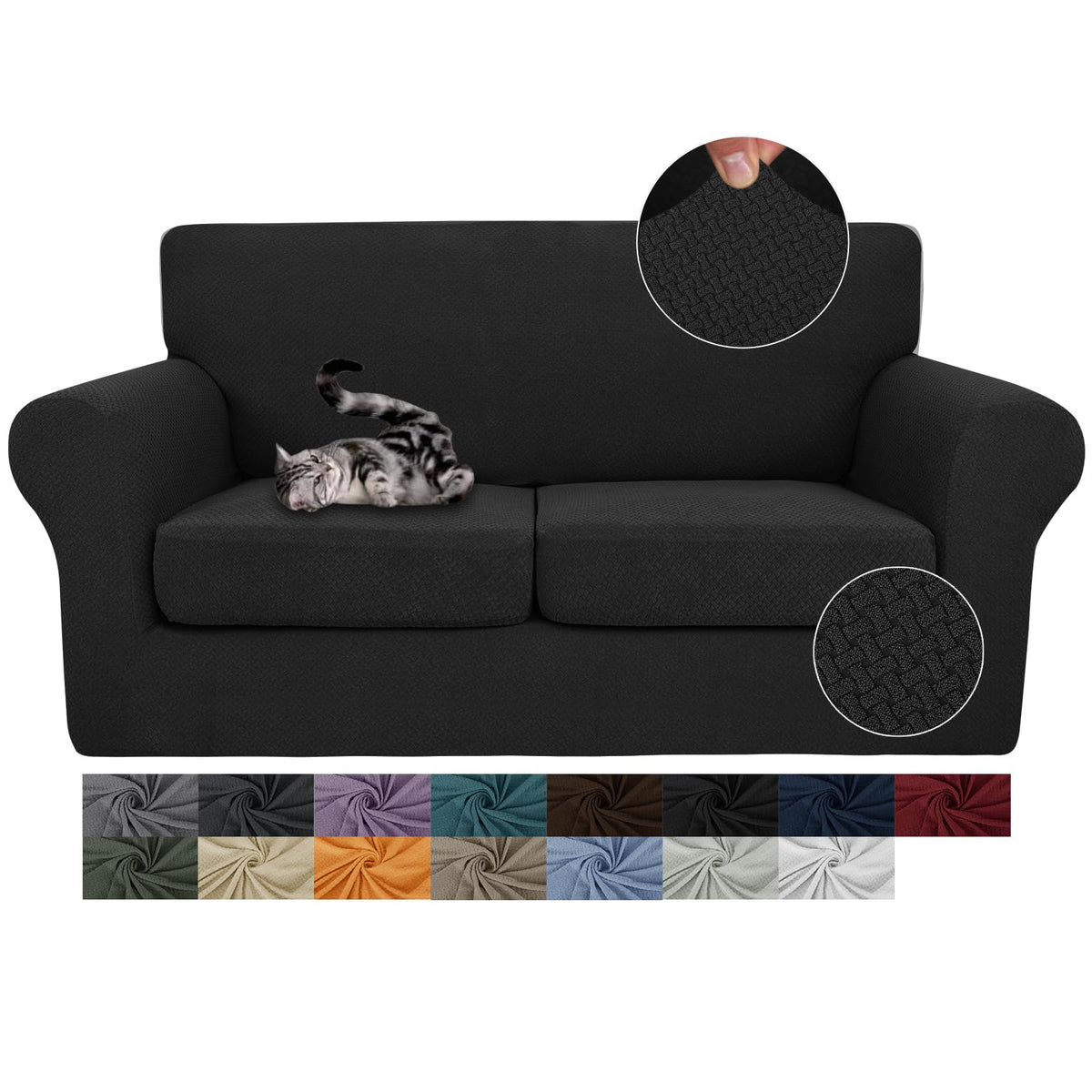 JIVINER 3 Pieces Stretch Couch Covers for 2 Cushion Couch Fitted Thick Loveseat Sofa Slipcover with 2 Seat Cushion Covers for Living Room Pet Dogs (Loveseat, Off White)