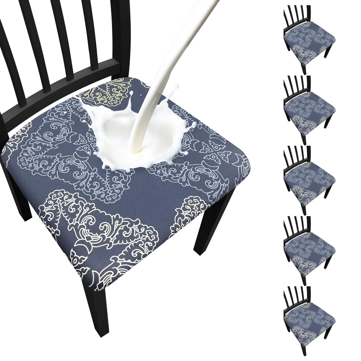 Waterproof Dining Chair Seat Covers Set of 6, Stretch Removable Dining Room Seat Covers for Dining Chairs, Kitchen, Hotel, Party