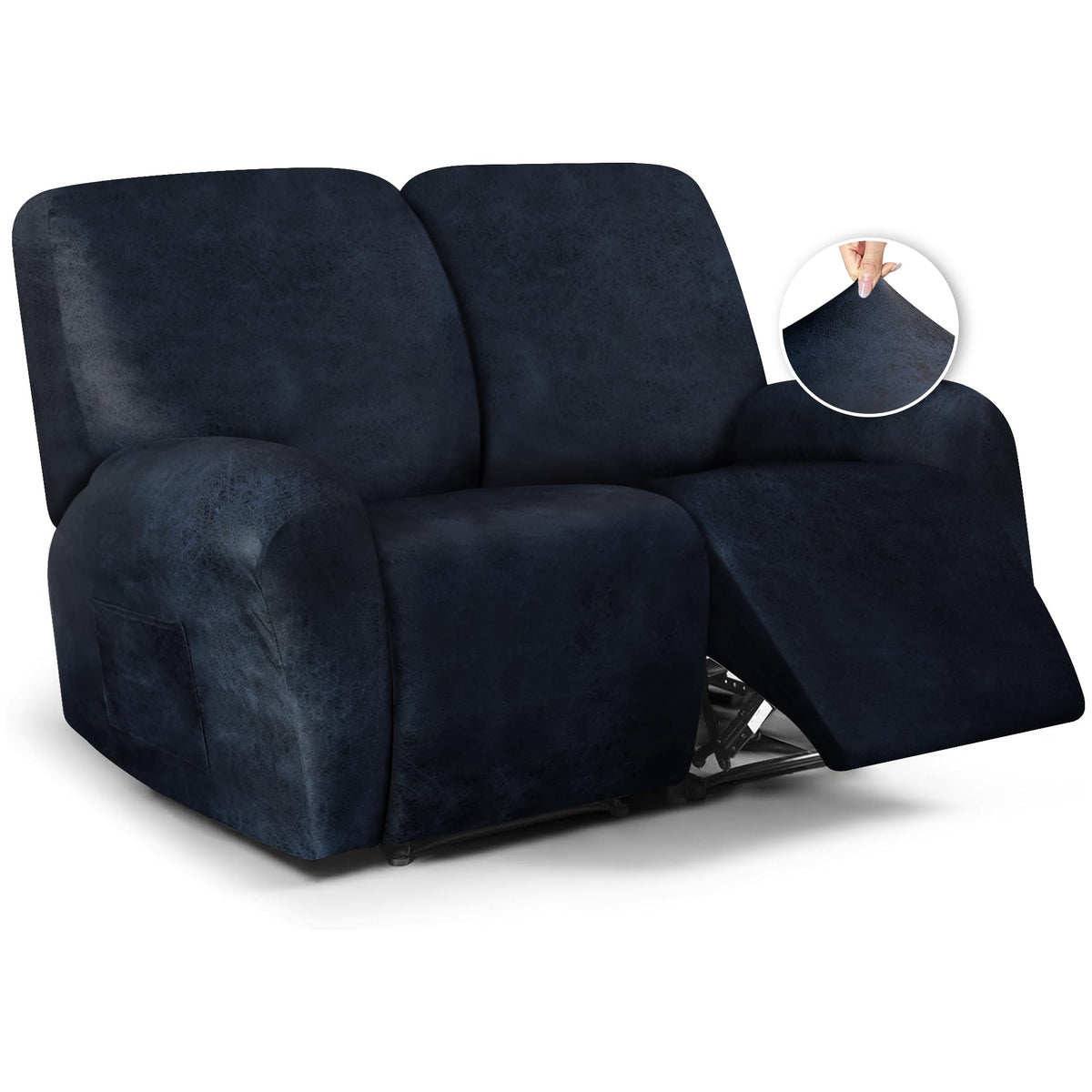 ANARACHON Leather Look Loveseat Recliner Cover, 6-Pieces Stretch Dual Recliner Sofa Covers, Soft Reclining Couch Slipcover, Washable Furniture Protector for Pets (2 Seater,256 Black)