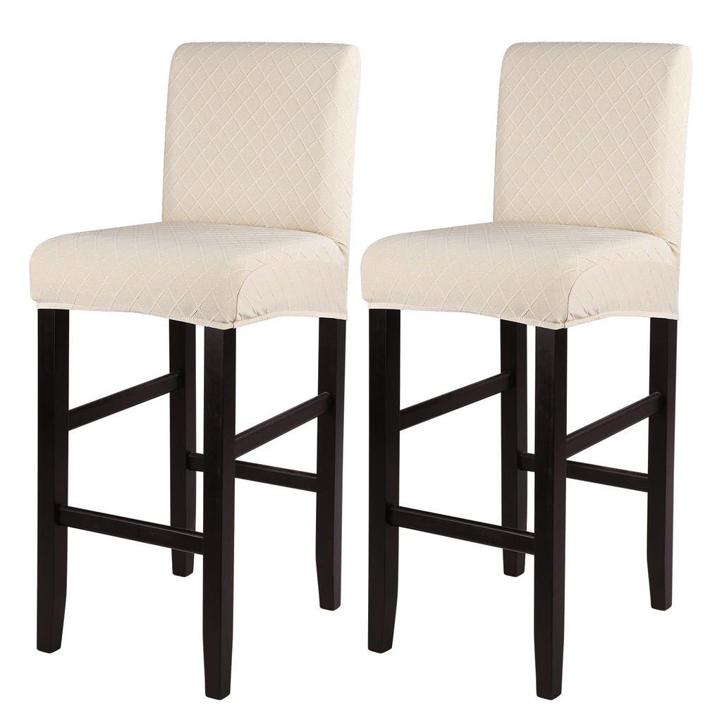 SearchI Bar Stool Covers Set of 4, Stretch Washable Barstool Seat Covers, Counter Height Chair Covers for Kitchen Dining Room Cafe (Beige Linen-Look Print)