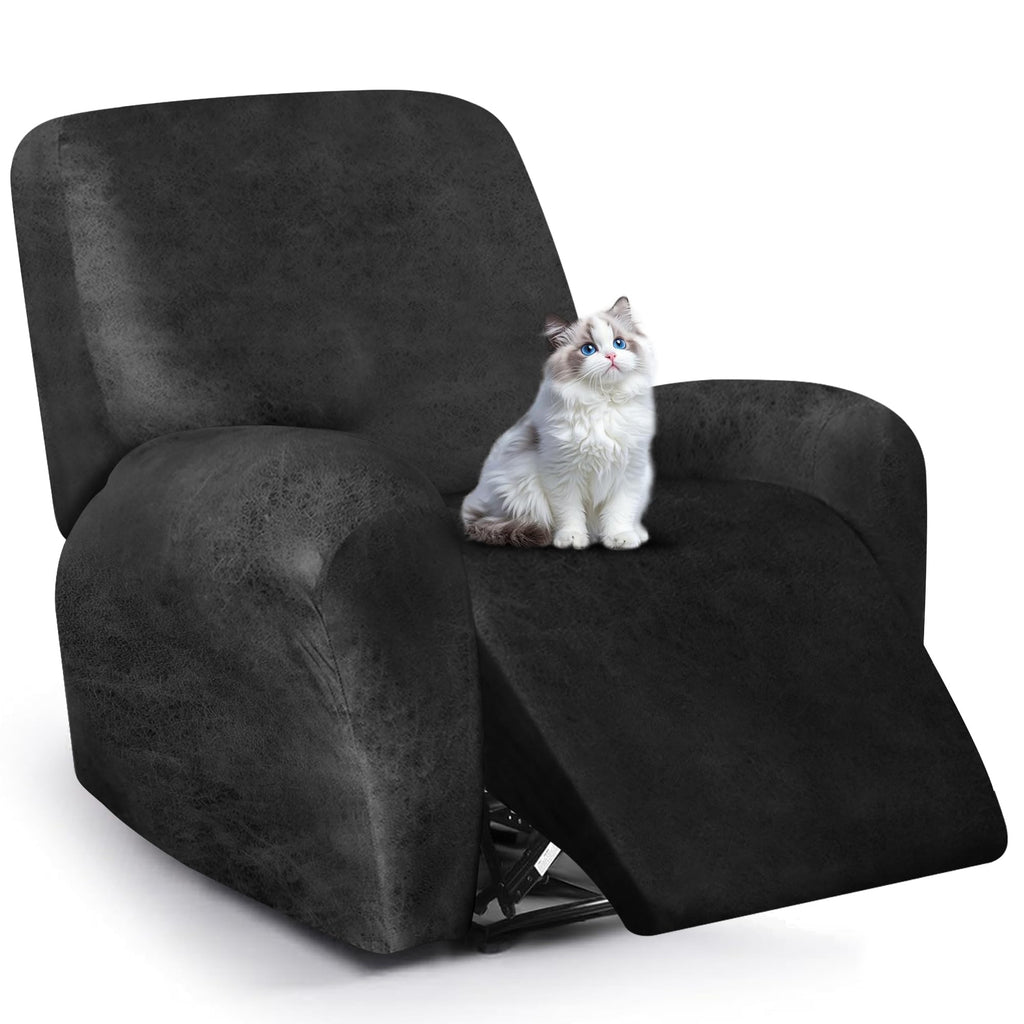 ANARACHON Leather Look Loveseat Recliner Cover, 6-Pieces Stretch Dual Recliner Sofa Covers, Soft Reclining Couch Slipcover, Washable Furniture Protector for Pets (2 Seater,256 Black)