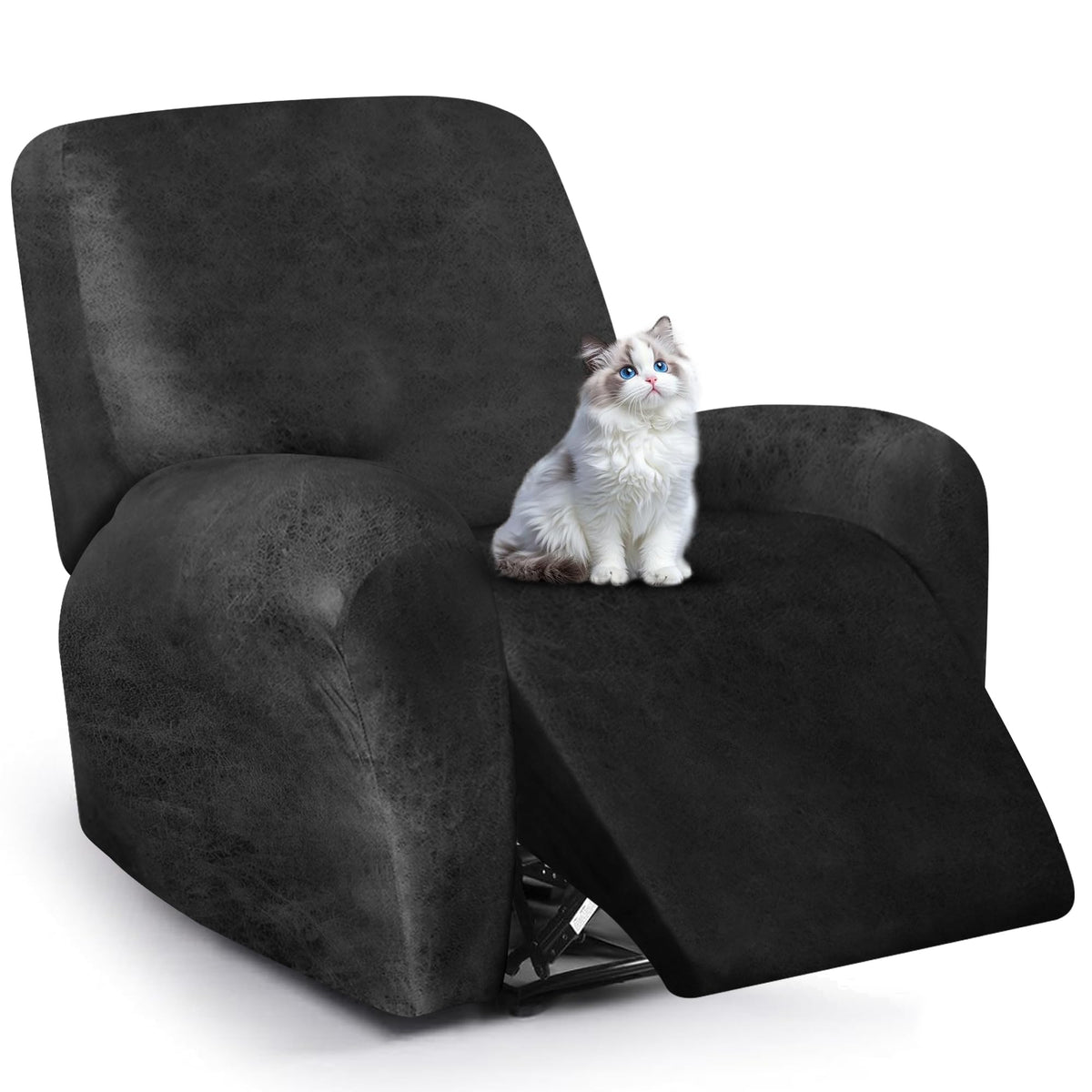 ANARACHON Leather Look Loveseat Recliner Cover, 6-Pieces Stretch Dual Recliner Sofa Covers, Soft Reclining Couch Slipcover, Washable Furniture Protector for Pets (2 Seater,256 Black)