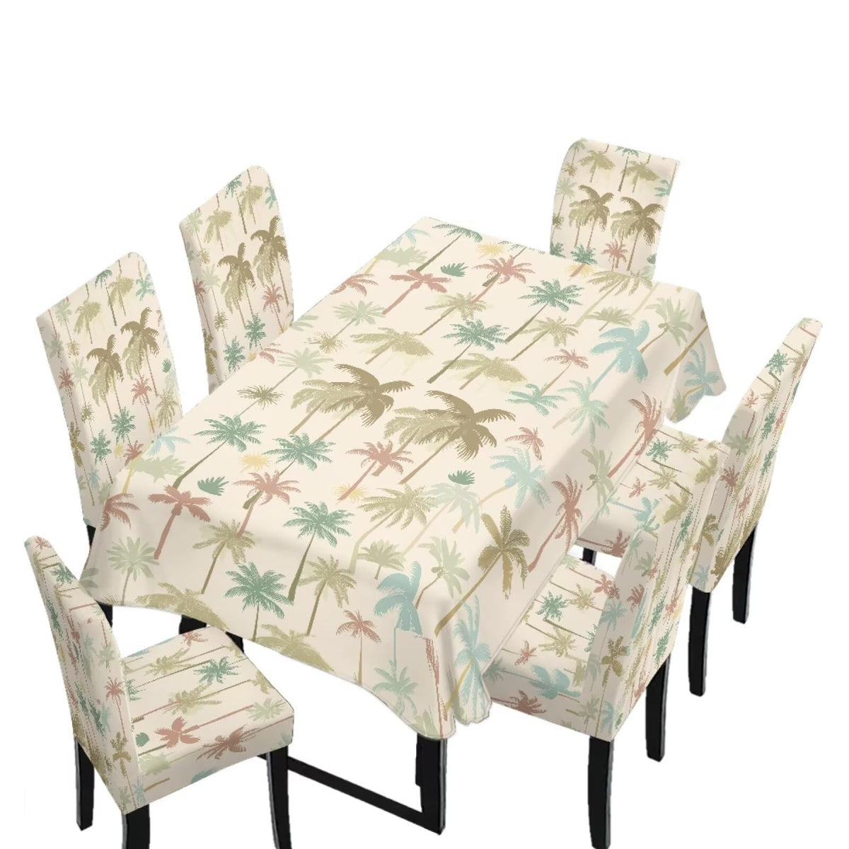 Table Cloth Rectangle Table Set of 7 Include Dining Chair Covers and Tablecloths for Dining Room Kitchen Banquet, Anti-Scratch Chair Seat Cover, Fluid Marble Print Green Gold Brown