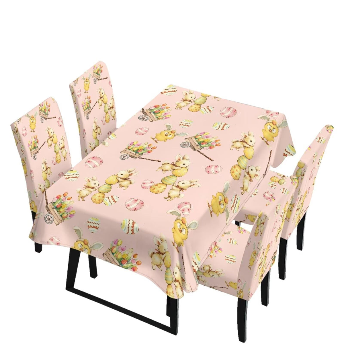 Table Cloth and Dining Chair Covers Set of 5, Kitchen Chair Slipcovers Rectangle Table Cover, Removable Anti-dust Tablecloths Stain Resistant Soft Hotel Decor, Retro Geometry Flower