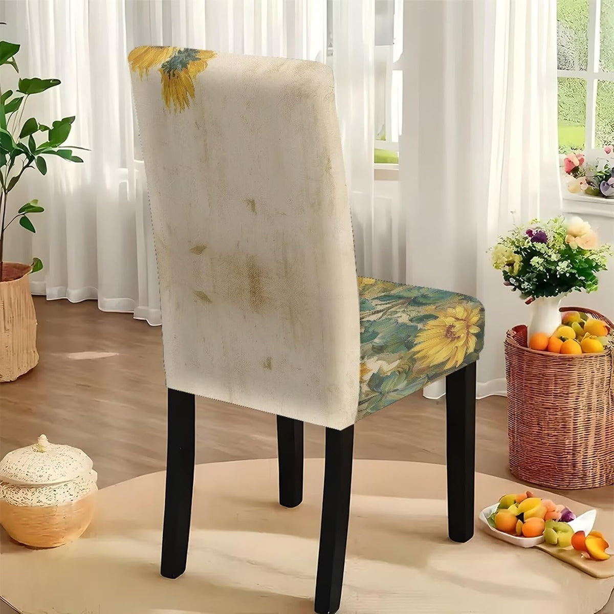ZDCUSTOM Vintage Table Cloth and Chair Cover Set of 4 Sunflower Tablecloths Rectangular Elegant Chair Covers for Dining Chairs Stain Resistant Decoration