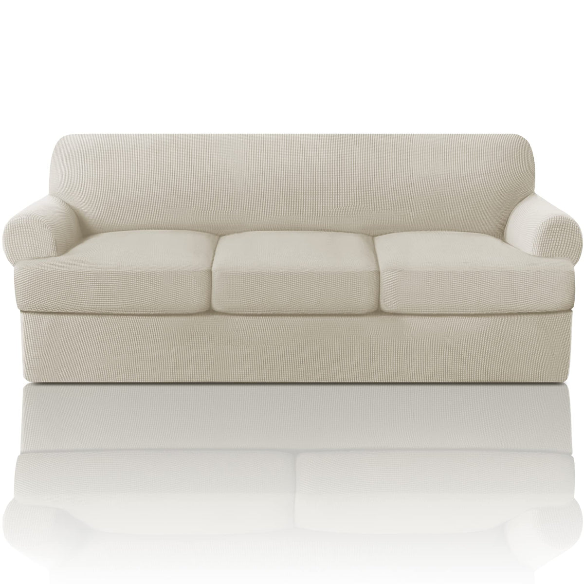 PrinceDeco T Cushion Loveseat Slipcover - 3 Pieces Sofa Cover for 2 Cushion Couch with 2 Individual T Shape Seat Covers Width Up to 76 Inch - Stretch, Machine Washable, Porcelain