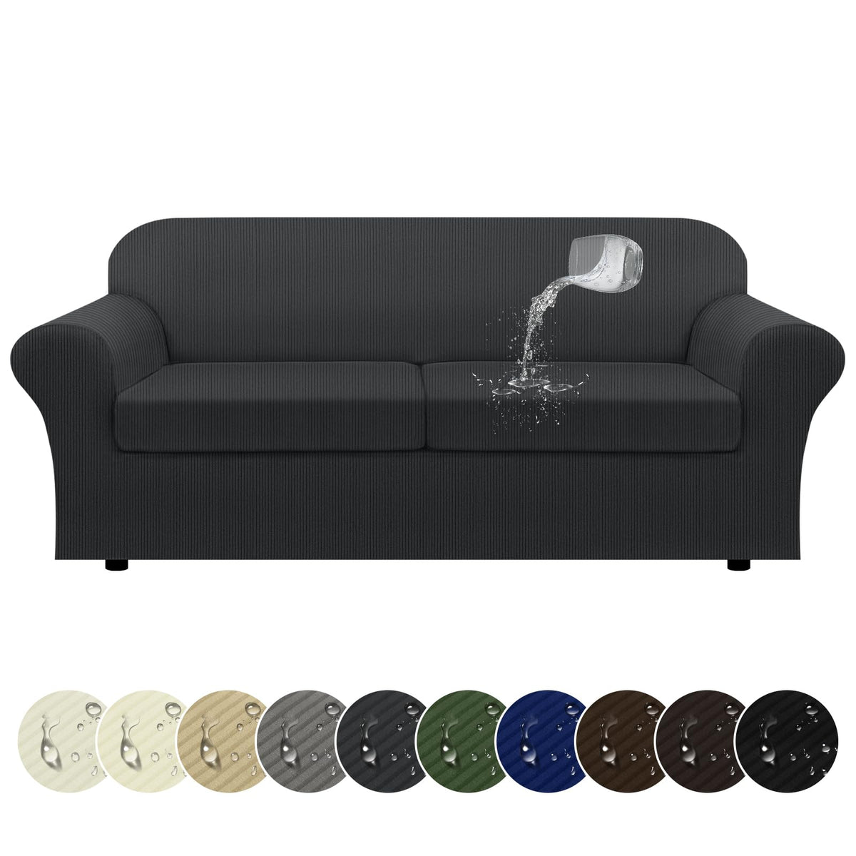 100% WaterproofLoveseat Cover 3-Piece Set Striped Loveseat Slipcovers for 2 Cushion Couch Sofa Covers with TPU Leakproof Bottom Stretch Couch Protector Pet Proof - Loveseat, Navy