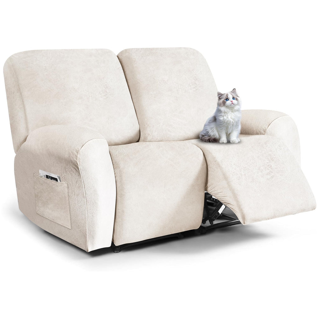ANARACHON Leather Look Loveseat Recliner Cover, 6-Pieces Stretch Dual Recliner Sofa Covers, Soft Reclining Couch Slipcover, Washable Furniture Protector for Pets (2 Seater,256 Black)
