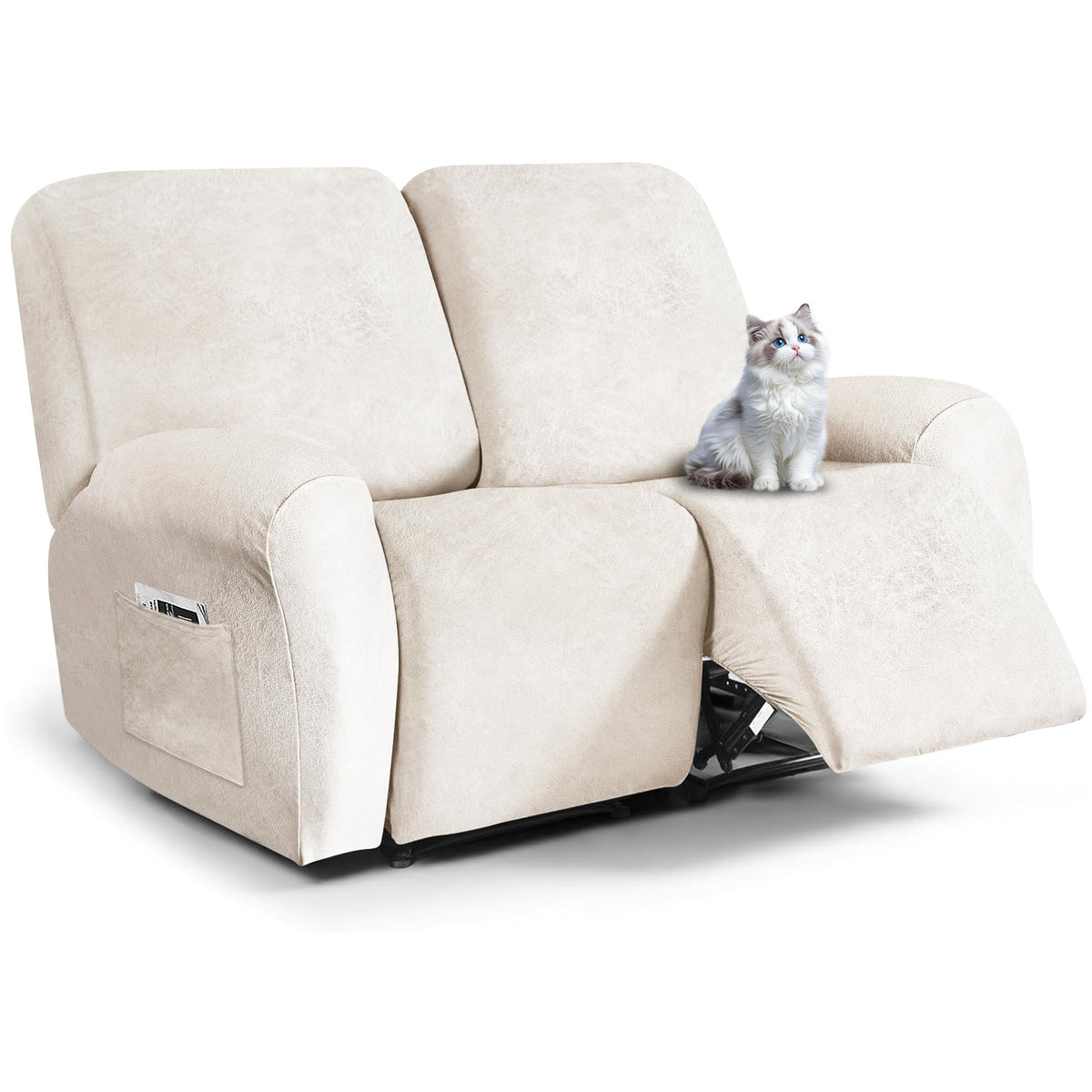 ANARACHON Leather Look Loveseat Recliner Cover, 6-Pieces Stretch Dual Recliner Sofa Covers, Soft Reclining Couch Slipcover, Washable Furniture Protector for Pets (2 Seater,256 Black)