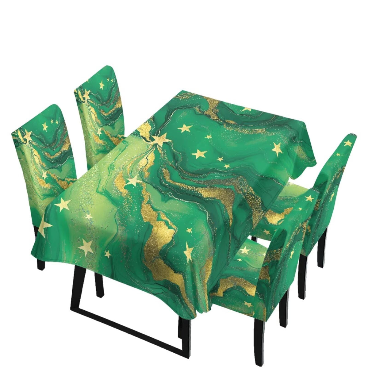 5 Pack Dining Room Chair Cover Set and Table Cloth Rectangle, Dust Proof Machine Washable Tablecloths Comfortable Chair Seat Slipcovers for Restaurant Decor, Abstract Fluid Marble