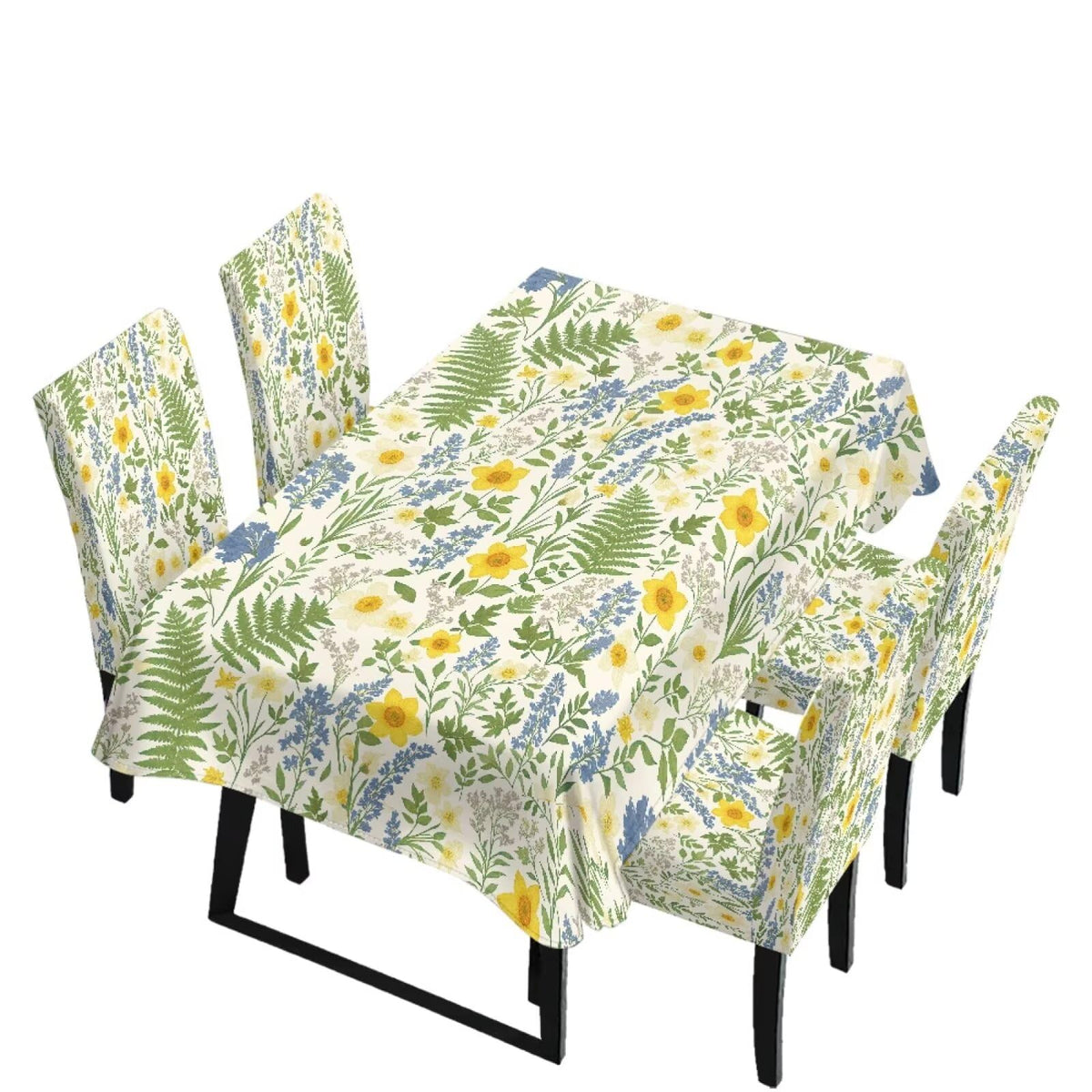 5 Pack Dining Room Chair Cover Set and Table Cloth Rectangle, Dust Proof Machine Washable Tablecloths Comfortable Chair Seat Slipcovers for Restaurant Decor, Abstract Fluid Marble