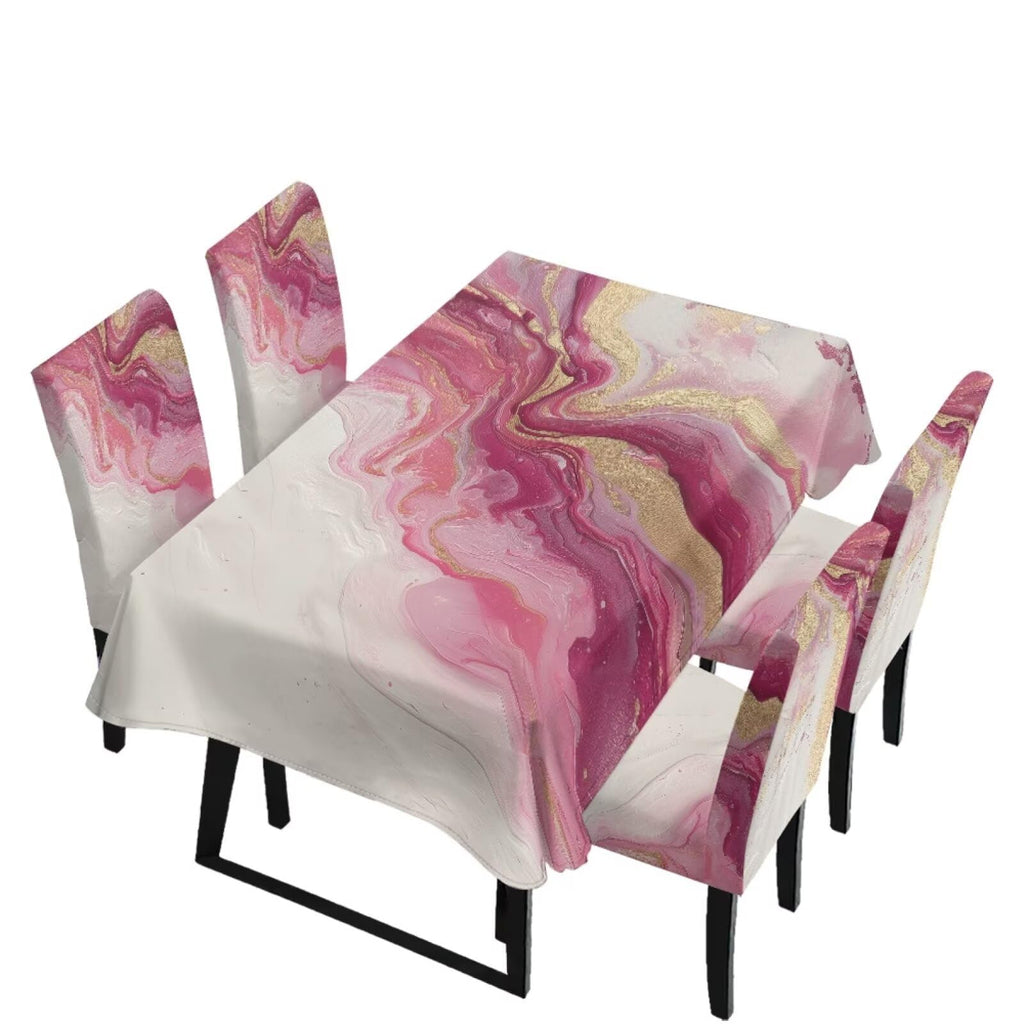 Table Cloth and Dining Chair Covers Set of 5, Kitchen Chair Slipcovers Rectangle Table Cover, Removable Anti-dust Tablecloths Stain Resistant Soft Hotel Decor, Blue Retro Floral