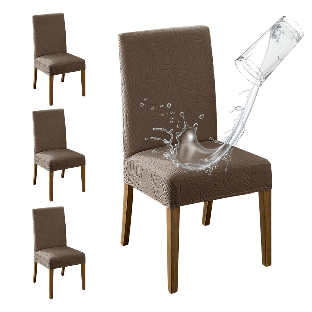 MOSAYT 100% Waterproof Dining Room Chair Covers Set of 4, Beige