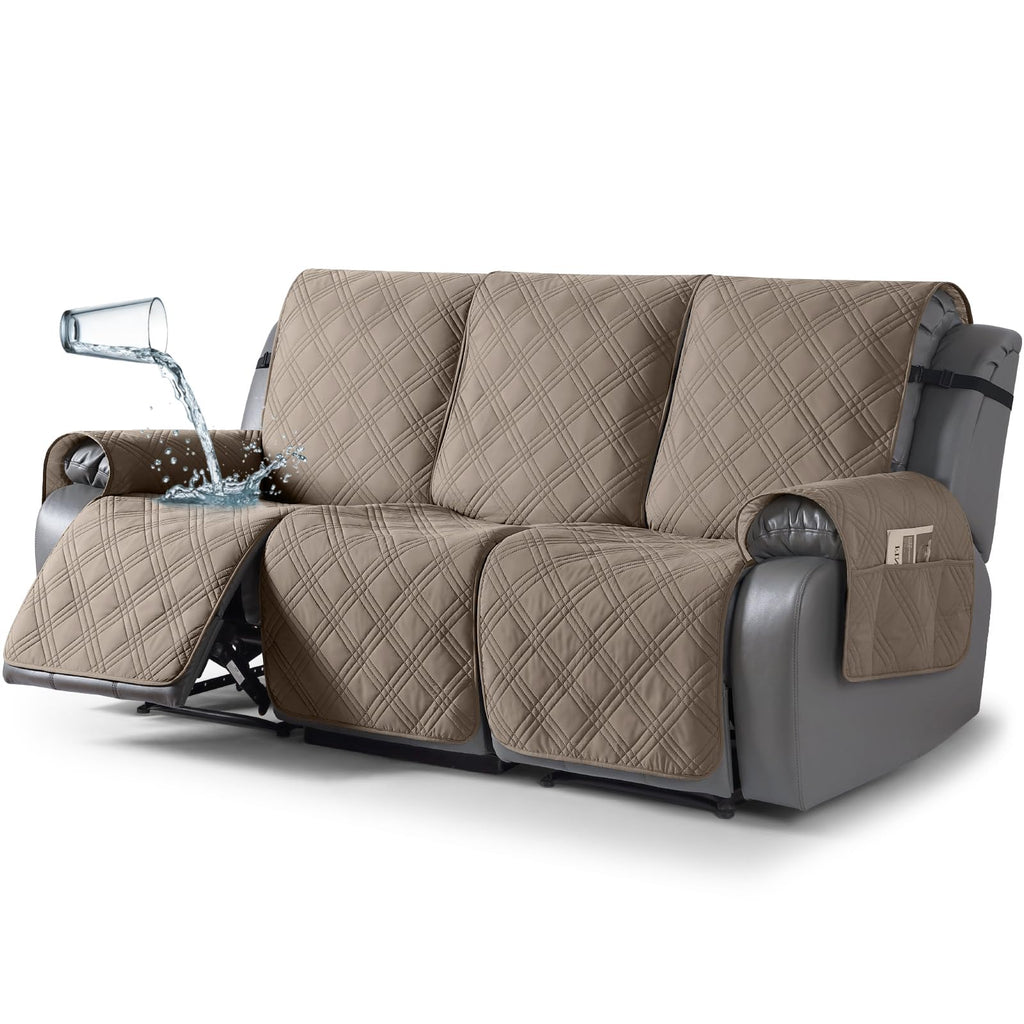 TAOCOCO 100% Waterproof Oversized Loveseat Recliner Cover, Non Slip Split Couch Covers for Reclining Loveseat with Elastic Straps for Kids Pets(Oversized 2 Seater, Chocolate)