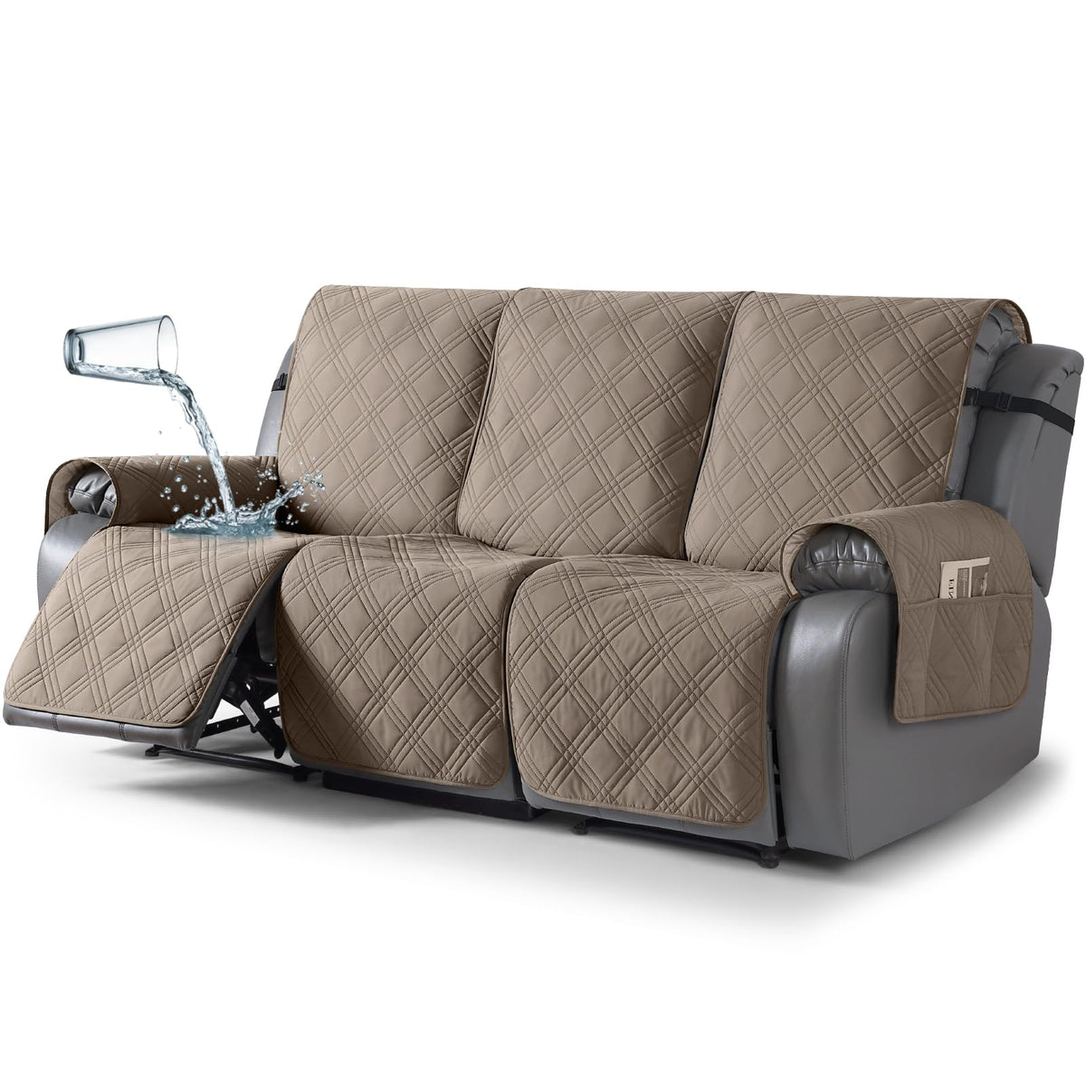 TAOCOCO 100% Waterproof Oversized Loveseat Recliner Cover, Non Slip Split Couch Covers for Reclining Loveseat with Elastic Straps for Kids Pets(Oversized 2 Seater, Chocolate)