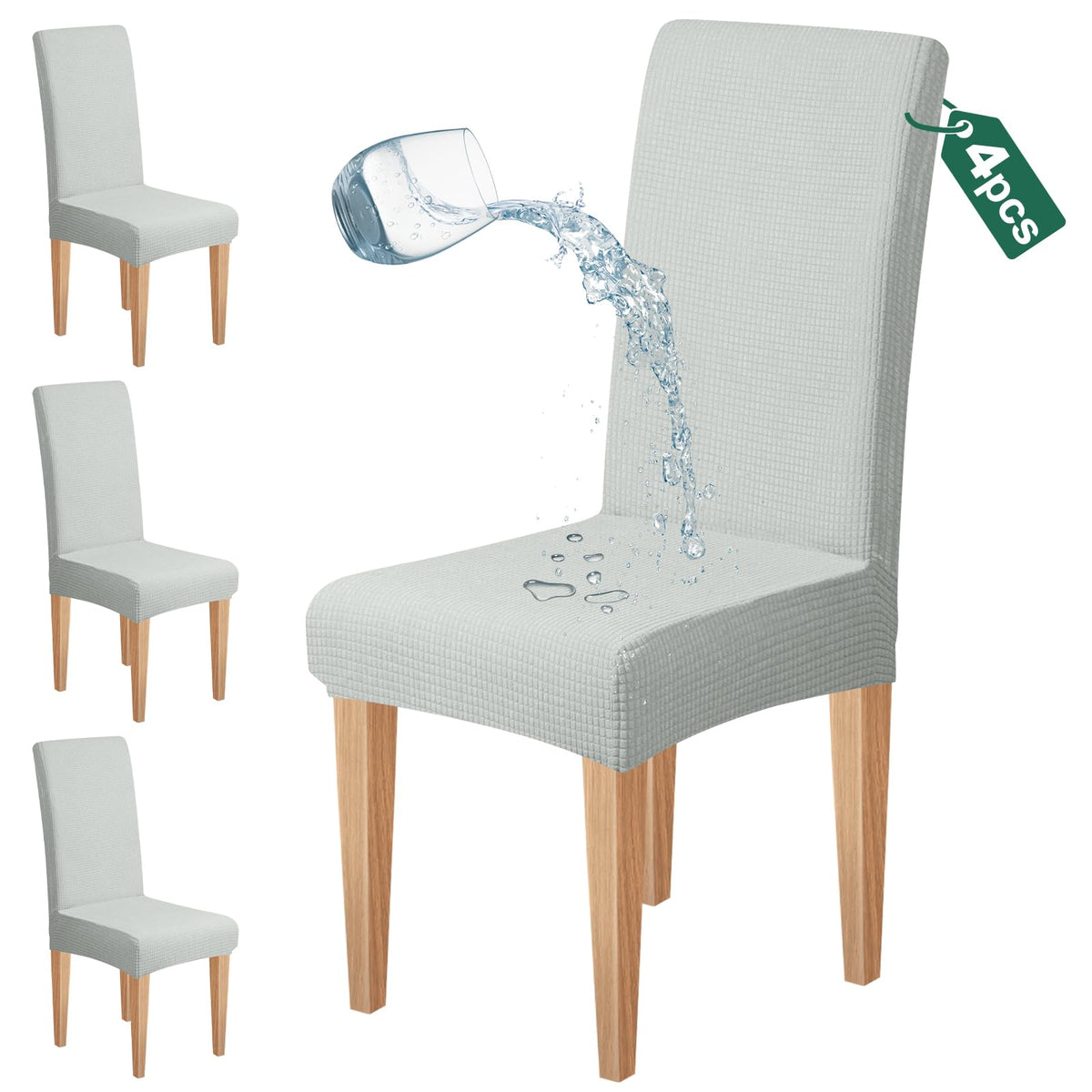 Dioxide Waterproof Chair Covers for Dining Chairs, Stretch Dining Chair Covers Set of 6, Parson Chair Slipcovers, Washable Kitchen Chairs Seat Covers Protectors for Home Restaurant Banquet - Beige