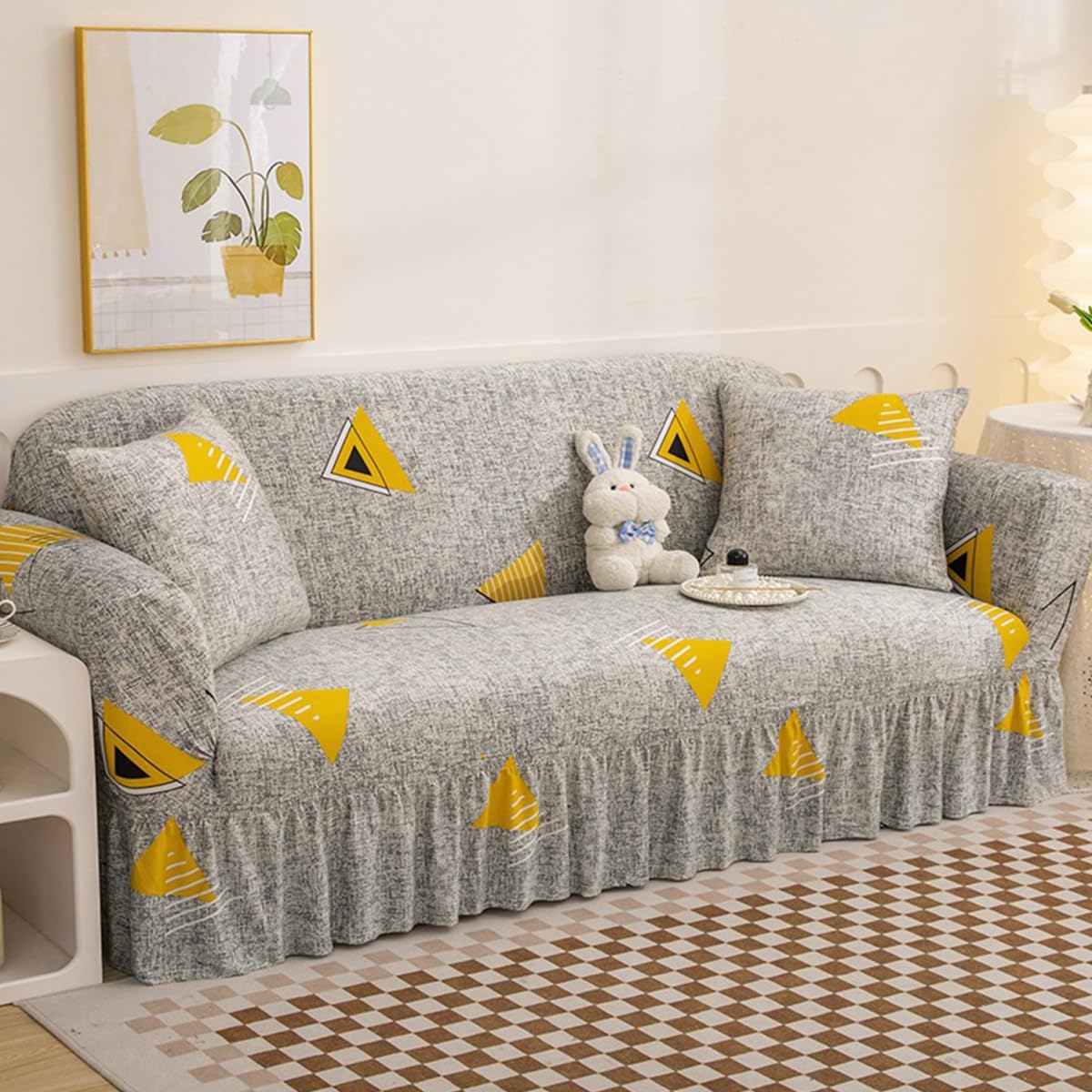 KAIJIE with Skirt 2-Seater Sofa Cover with Four Season Universal Polyester Fabric Jacquard Pattern Anti Slip and Anti pet Modern Furniture Protection Slipcover