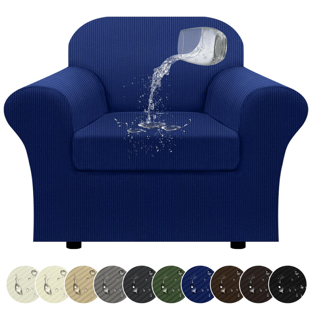 100% WaterproofLoveseat Cover 3-Piece Set Striped Loveseat Slipcovers for 2 Cushion Couch Sofa Covers with TPU Leakproof Bottom Stretch Couch Protector Pet Proof - Loveseat, Navy