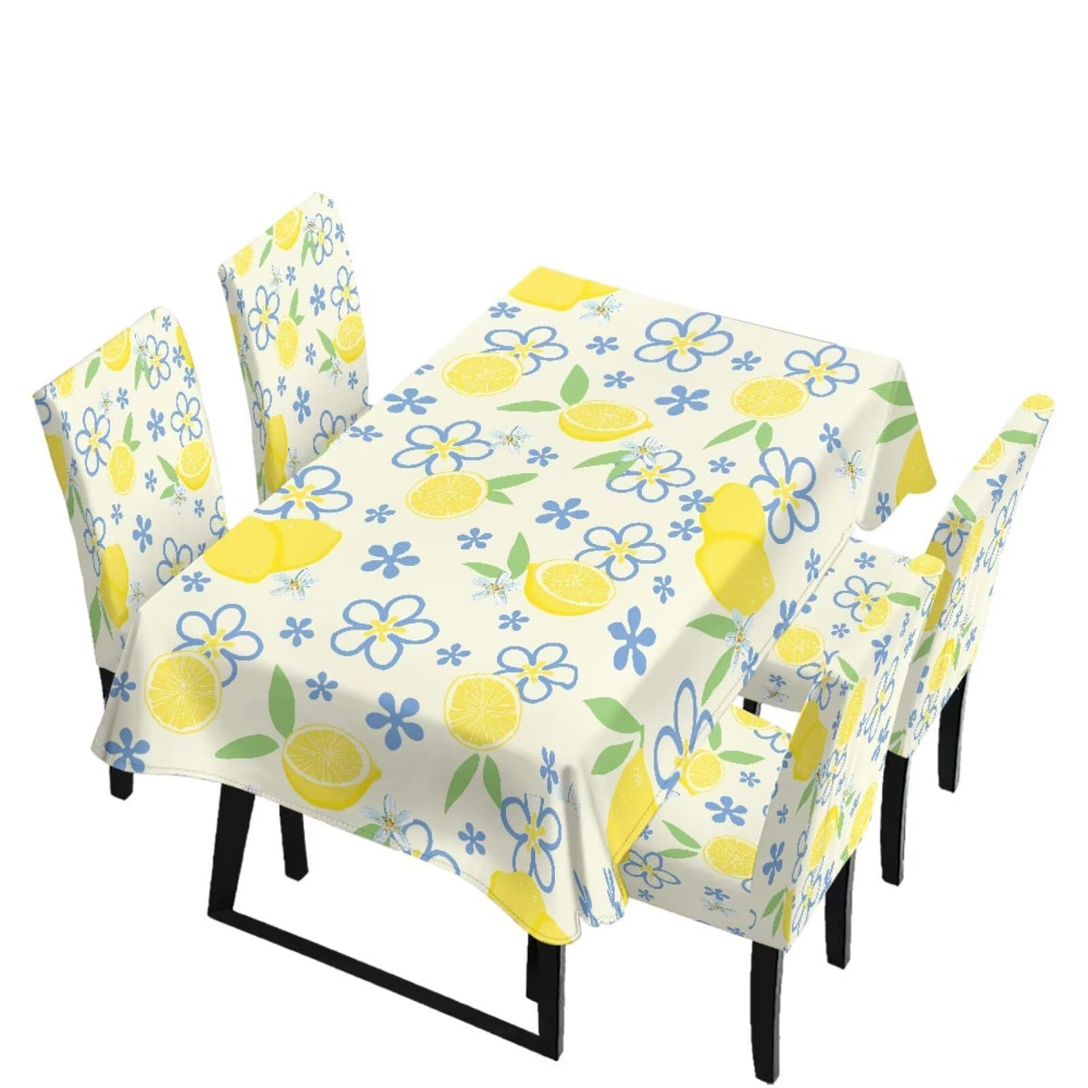 5 Pack Dining Room Chair Cover Set and Table Cloth Rectangle, Dust Proof Machine Washable Tablecloths Comfortable Chair Seat Slipcovers for Restaurant Decor, Abstract Fluid Marble