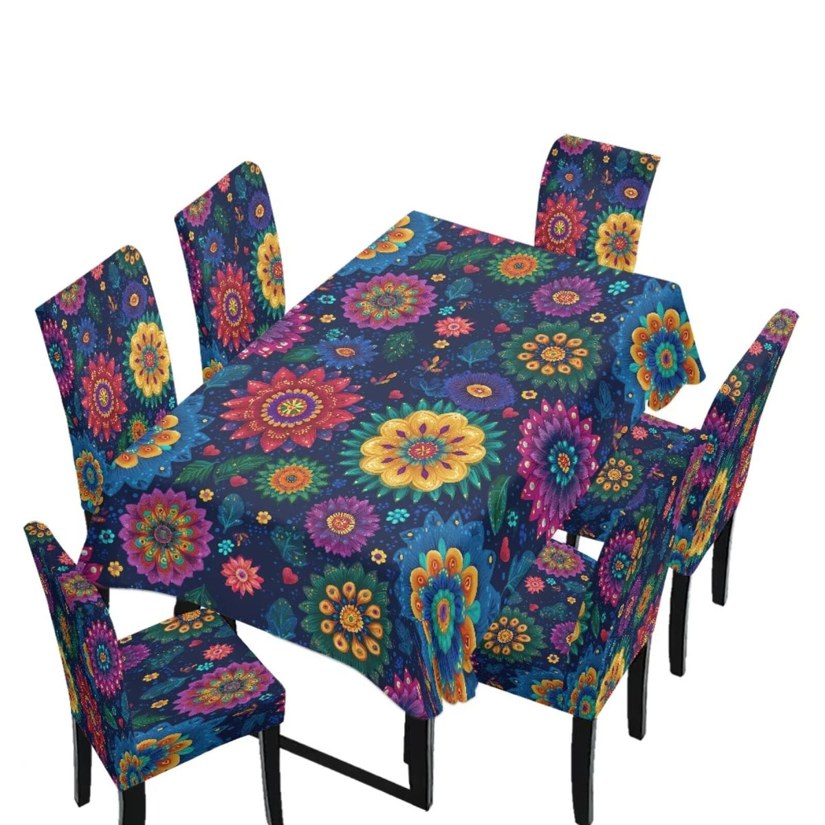 Dining Seat Slipcovers for Easter Decor Set of 7 Includes Tablecloths and Stretch Removable Dining Room Chair Covers Stain Resistant Table Protector, Easter Egg Love Heart Gnome Print