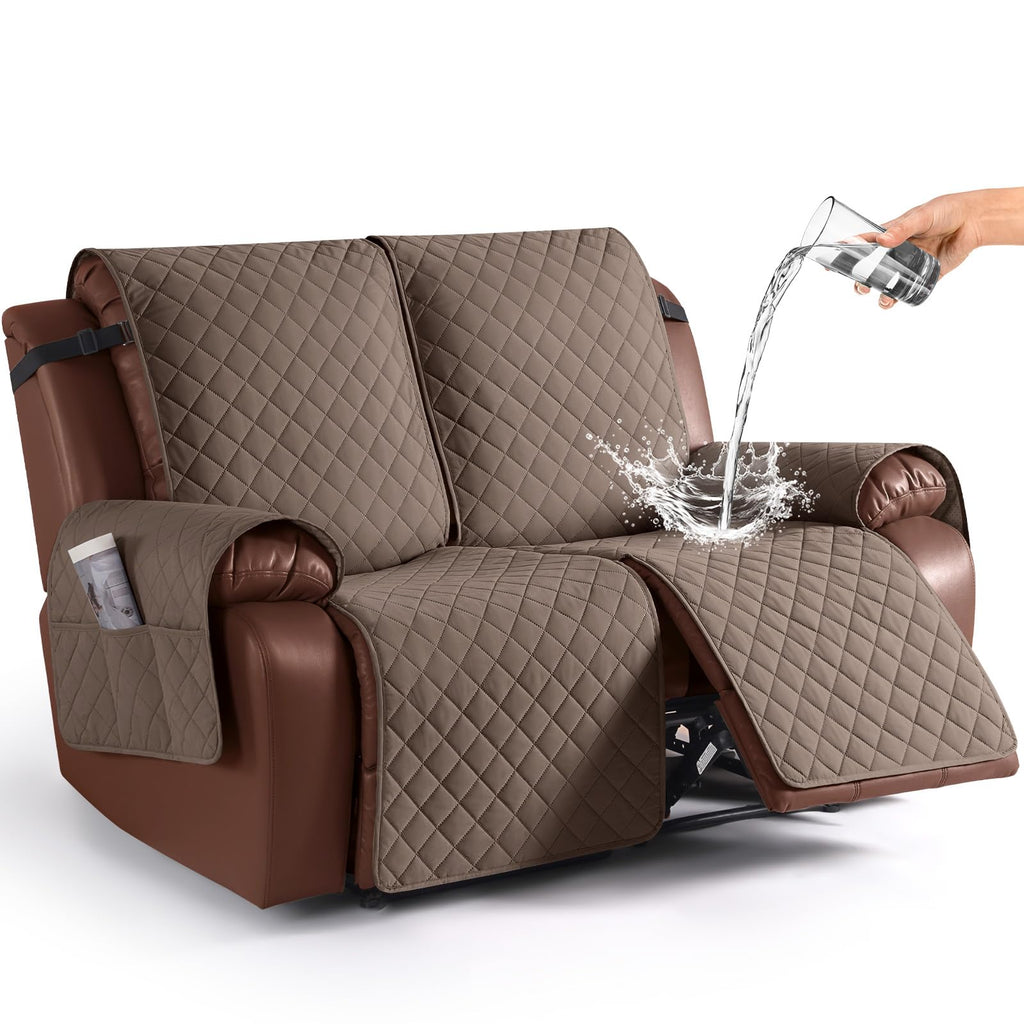 KinCam Waterproof Loveseat Recliner Covers Washable, 2 Seater, Light Gray