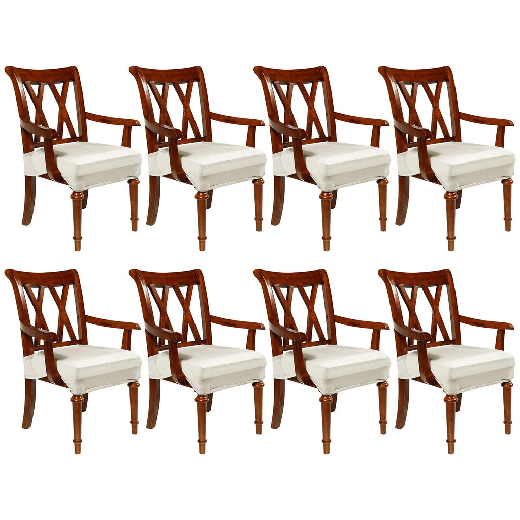 Havawish Extra Wide Dining Chair Seat Covers, Beige White, Velvet, 6 Pcs