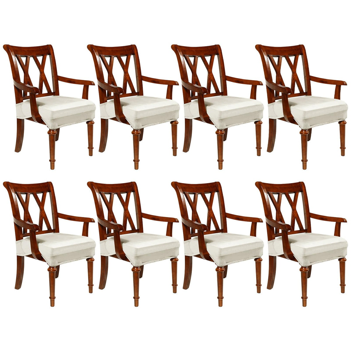 Havawish Extra Wide Dining Chair Seat Covers, Beige White, Velvet, 6 Pcs