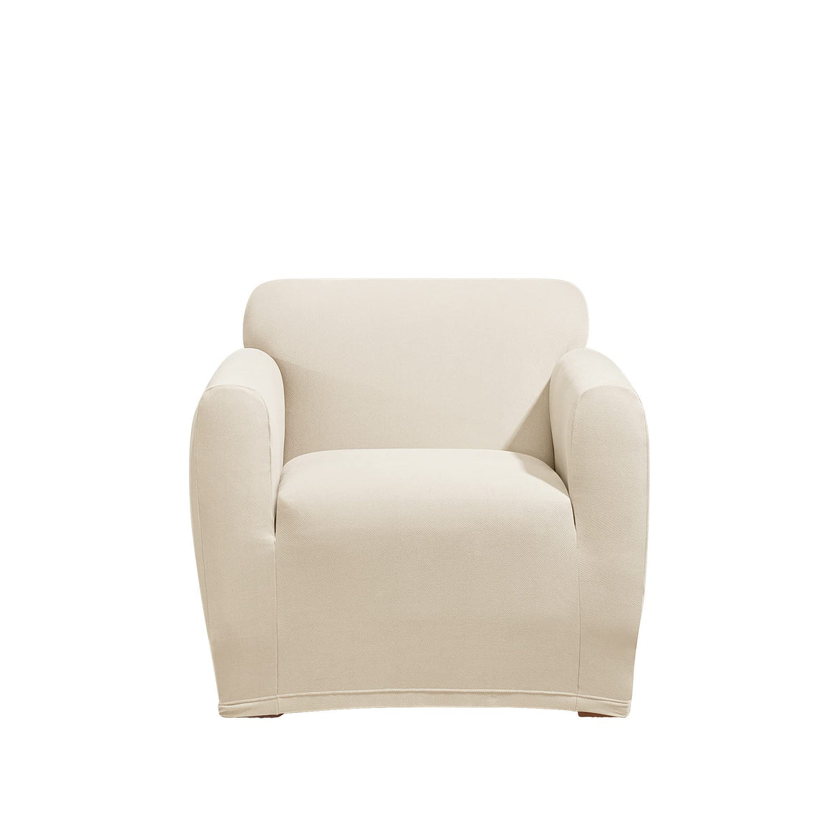 SureFit Form Fit Stretch Morgan Loveseat Slipcover - One Piece Polyester/Spandex Elastic Slipcover, Machine Washable (Loveseat Box Cushion, Ivory Color)