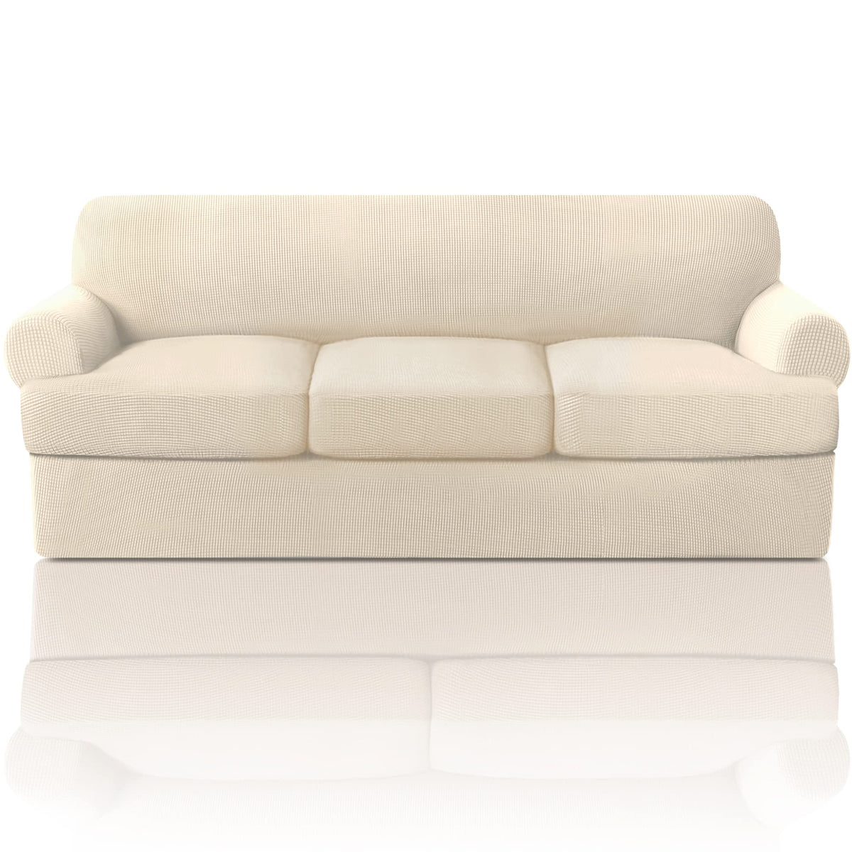 PrinceDeco T Cushion Loveseat Slipcover - 3 Pieces Sofa Cover for 2 Cushion Couch with 2 Individual T Shape Seat Covers Width Up to 76 Inch - Stretch, Machine Washable, Porcelain