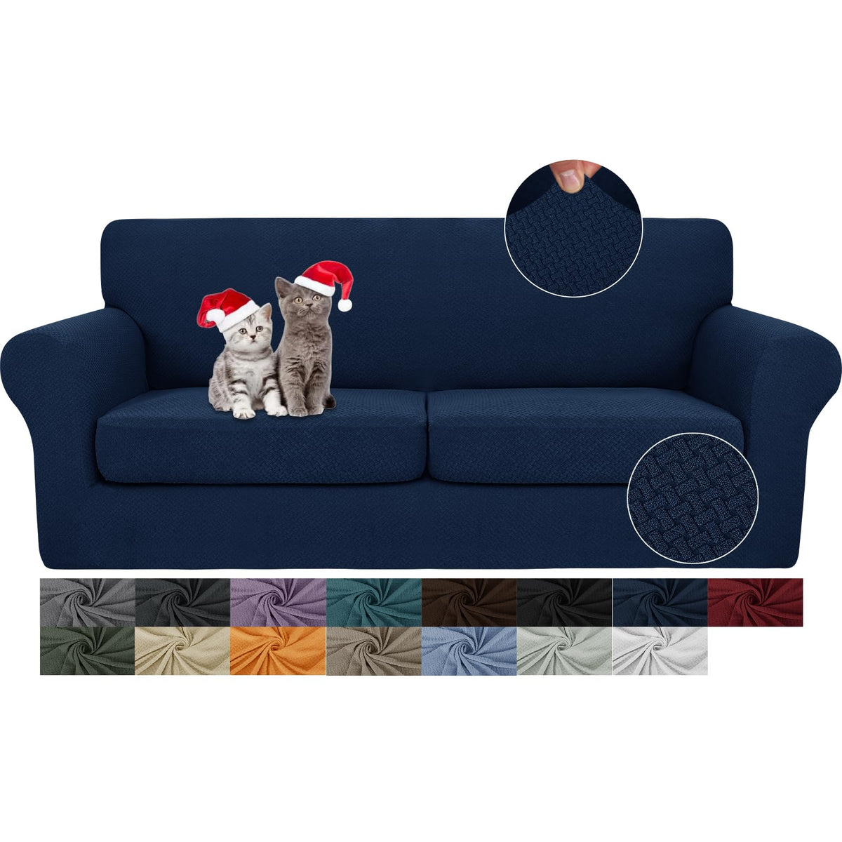 JIVINER 3 Pieces Stretch Couch Covers for 2 Cushion Couch Fitted Thick Loveseat Sofa Slipcover with 2 Seat Cushion Covers for Living Room Pet Dogs (Loveseat, Off White)