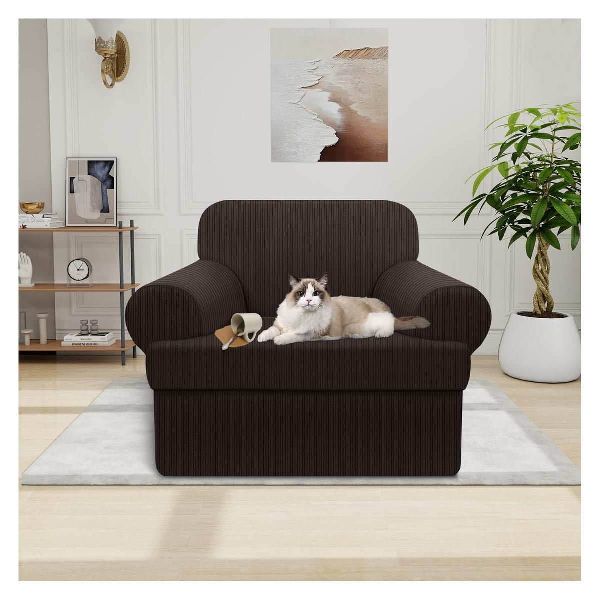 100% WaterproofLoveseat Cover 3-Piece Set Striped Loveseat Slipcovers for 2 Cushion Couch Sofa Covers with TPU Leakproof Bottom Stretch Couch Protector Pet Proof - Loveseat, Navy